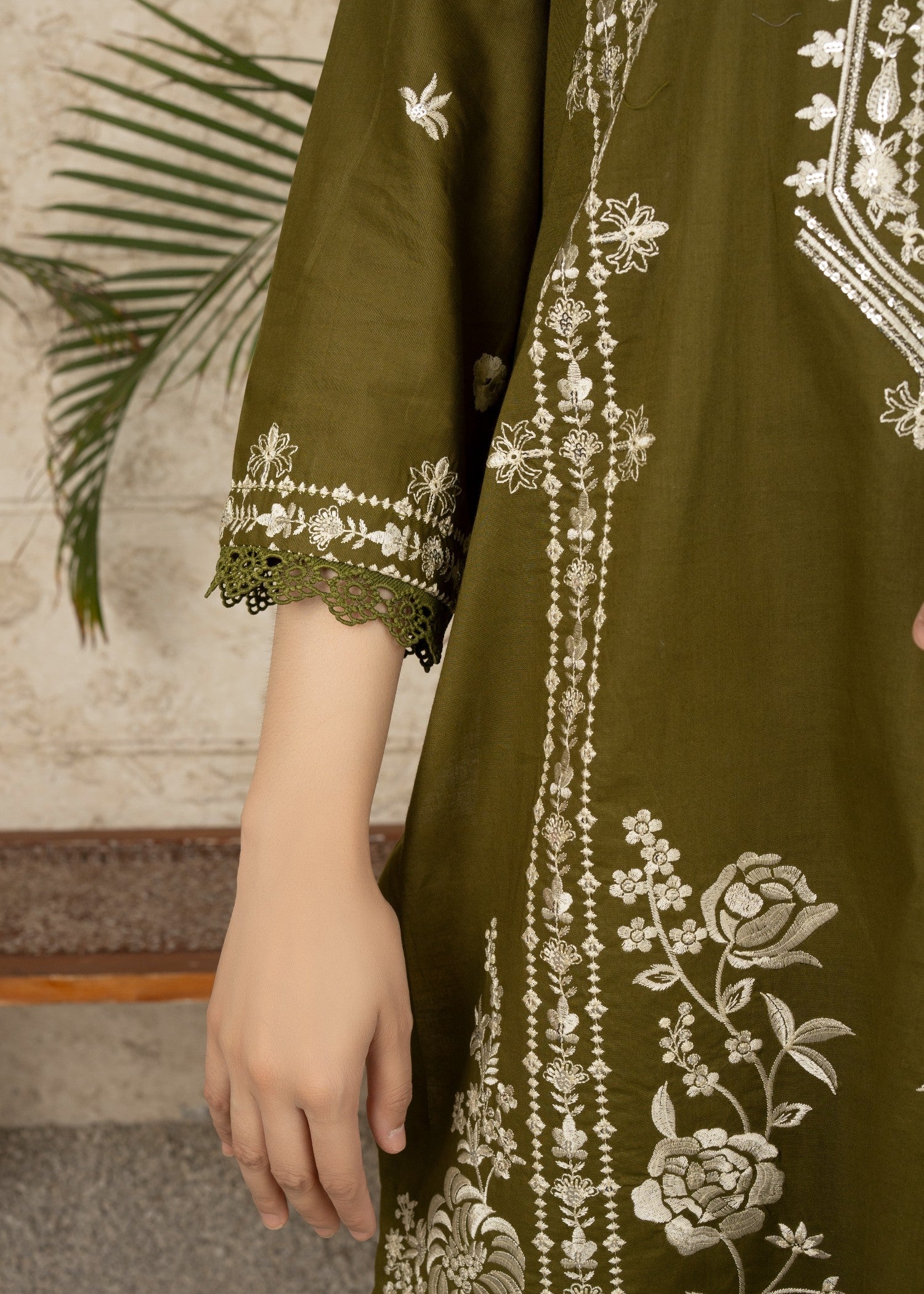 cotton Kurta Set in Green