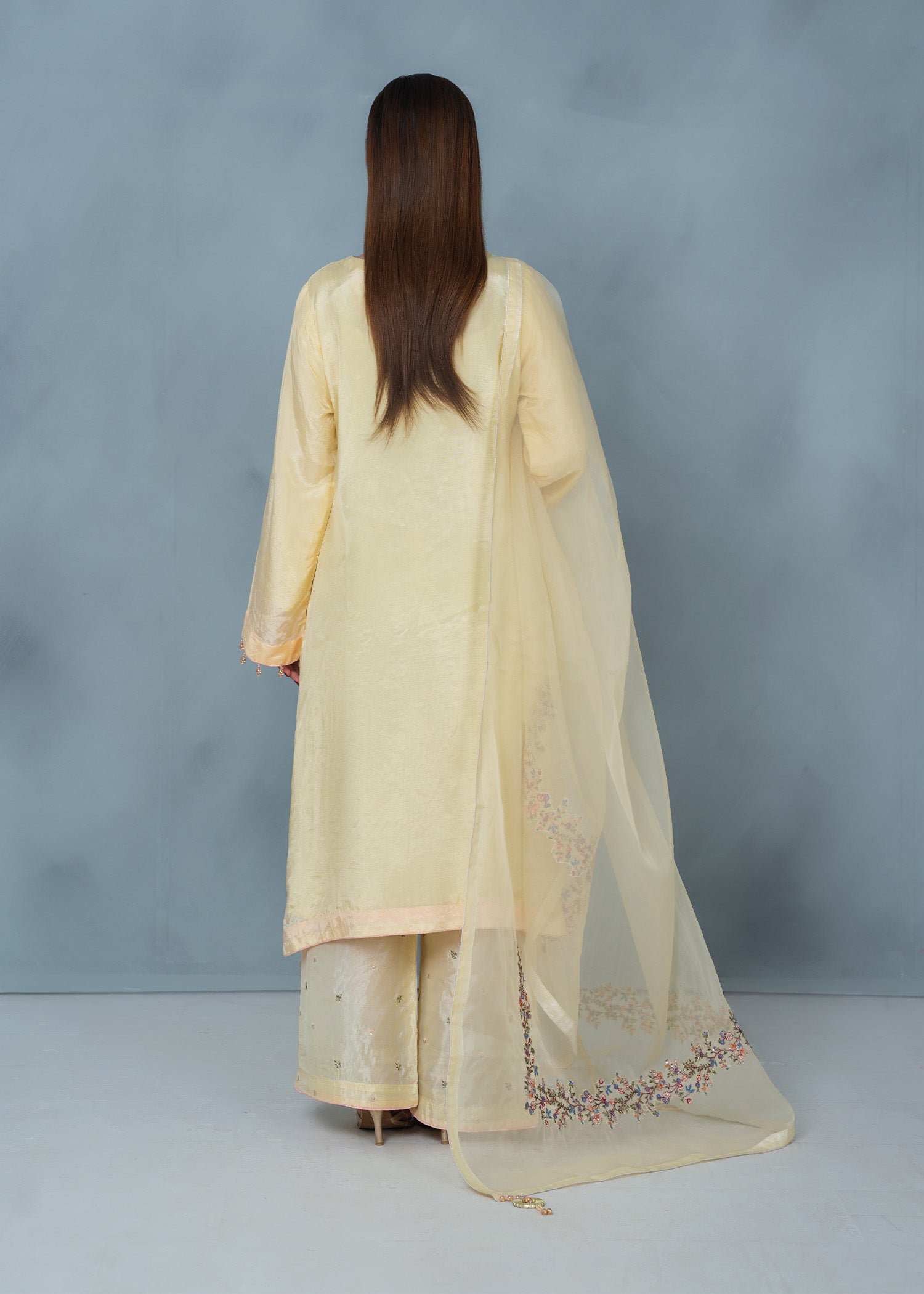 tissue silk Kurta Set in Lemon