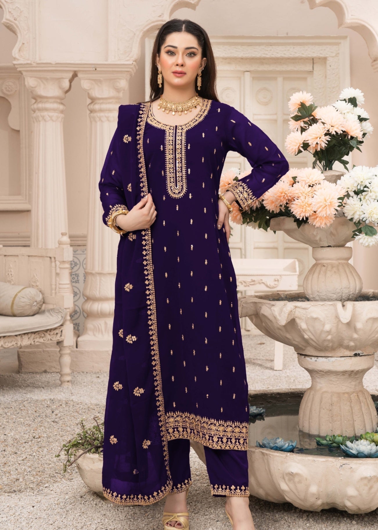 chiffon Kurta Set in Purple