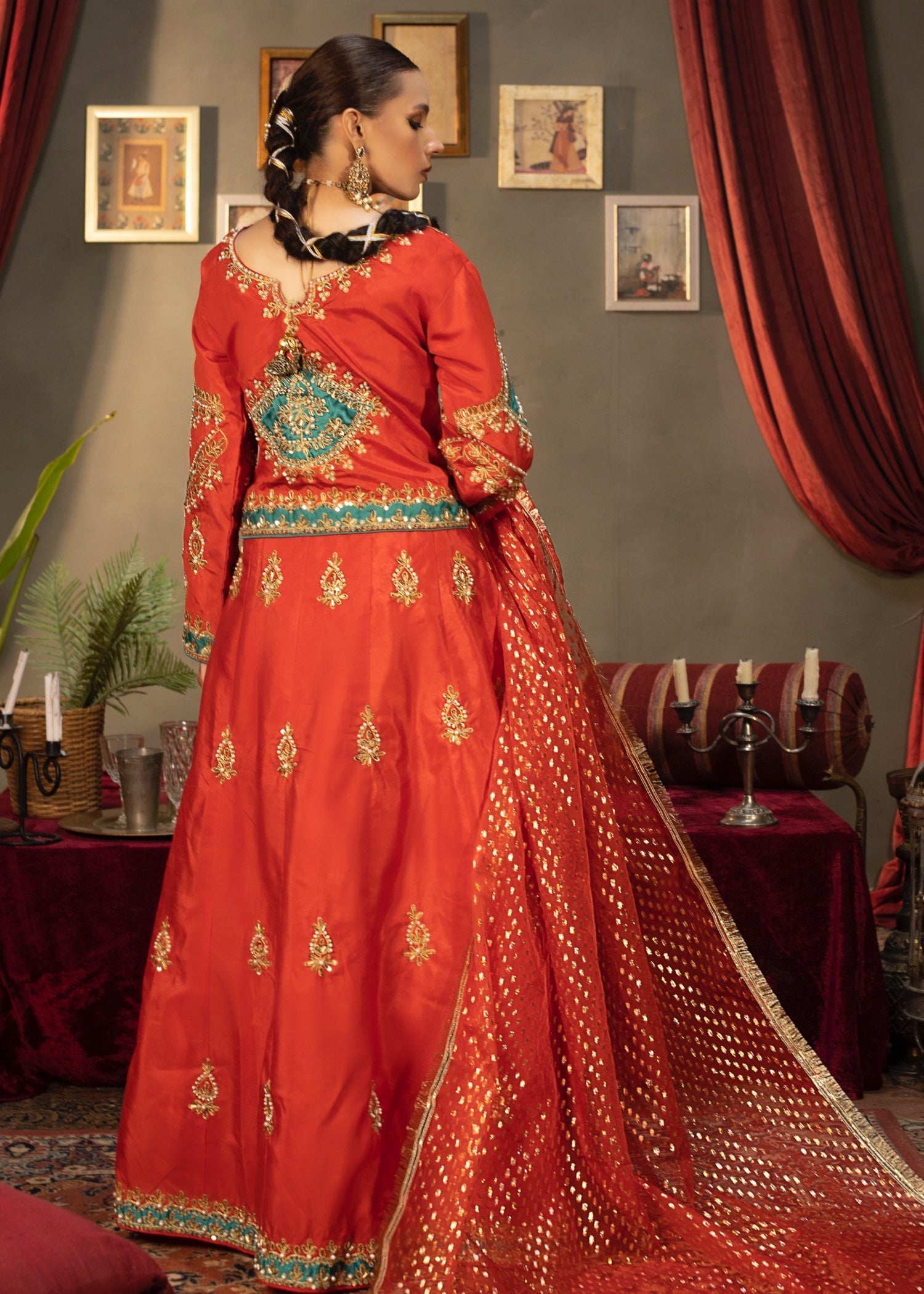 pk raw silk Lehenga in Burnt orange