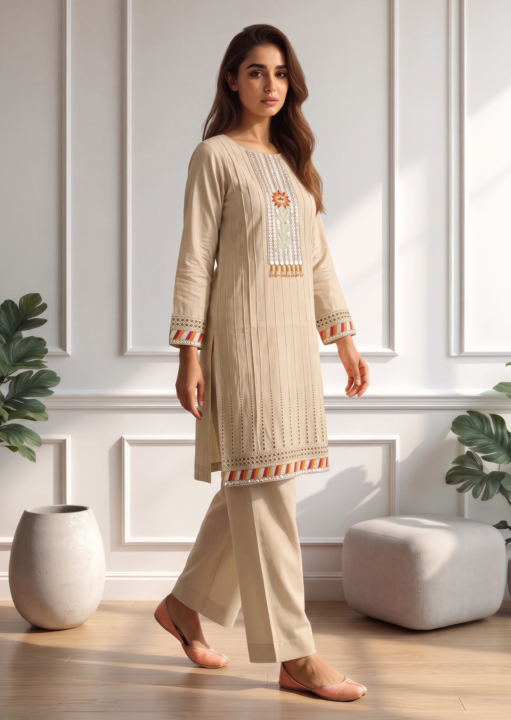 viscose Kurta Set in Bone