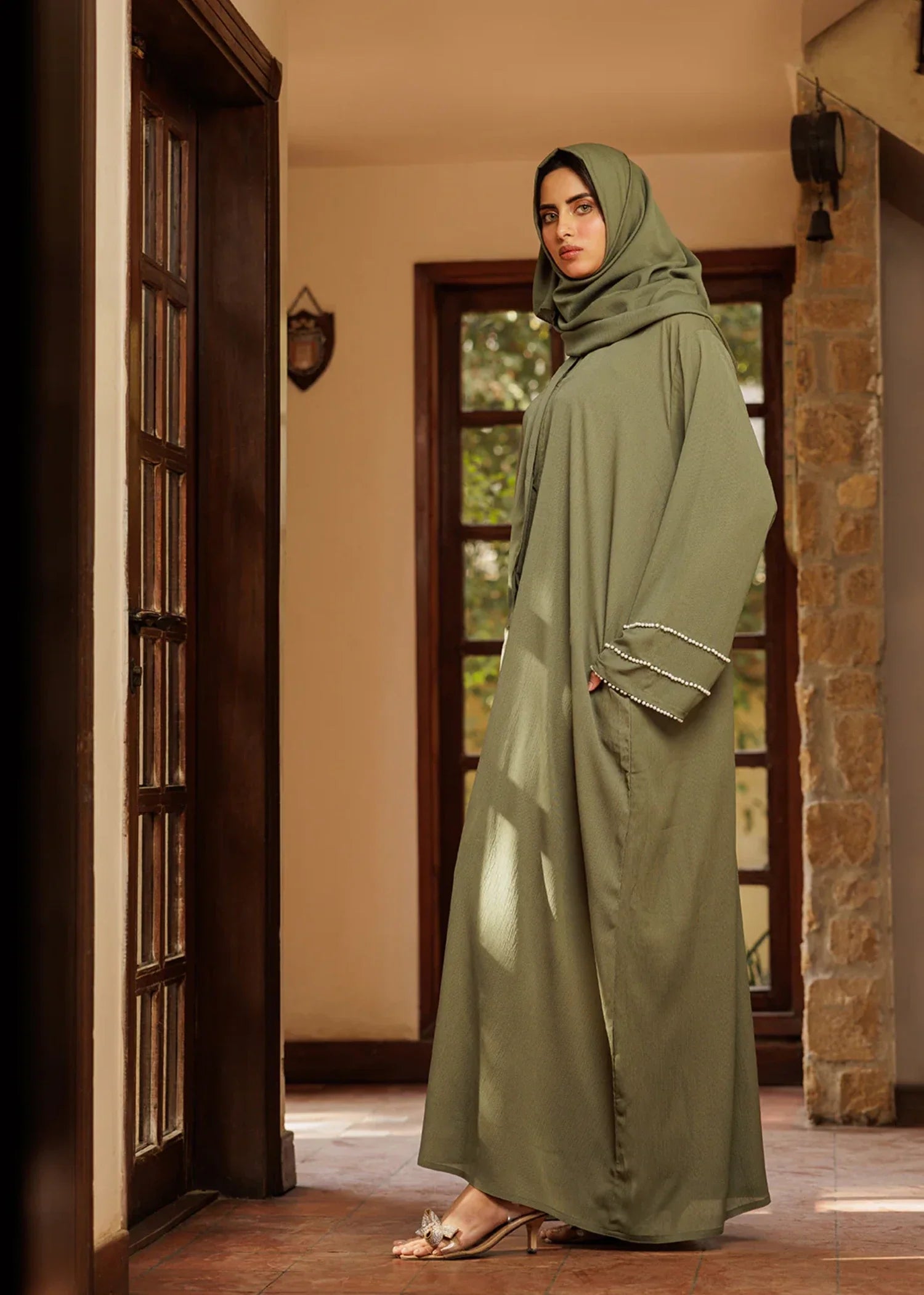 georgette Abaya in Olive green