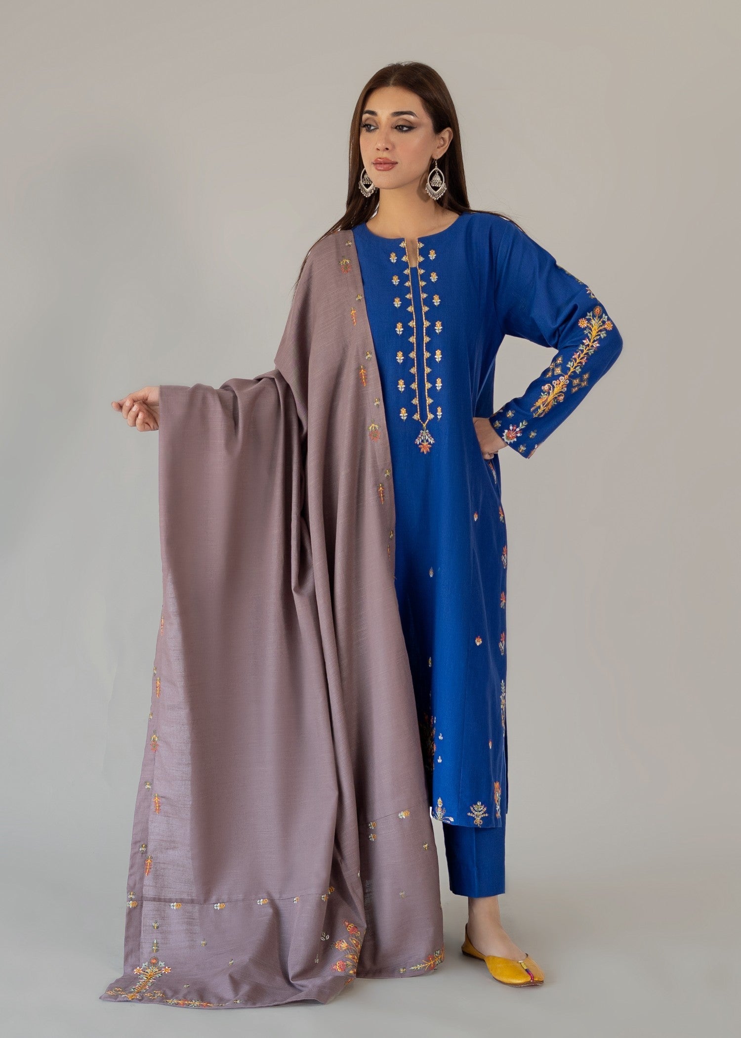 slub khaddar Kurta Set in Blue