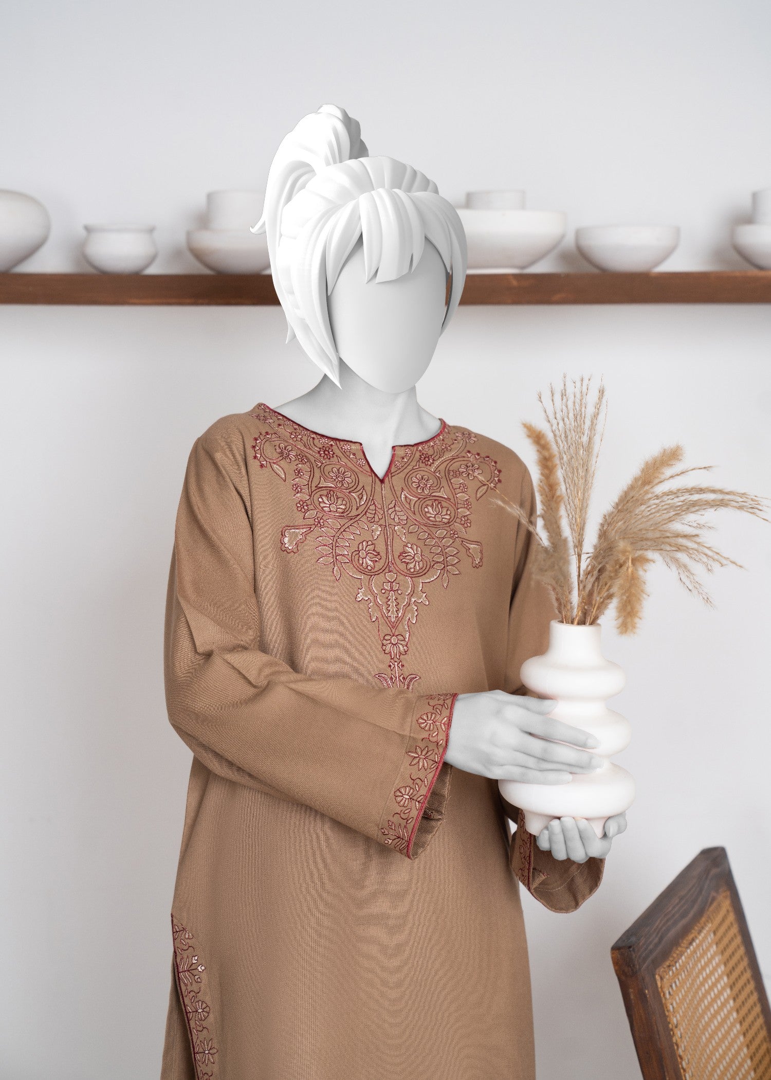 karandi Kurta Set in Camel brown
