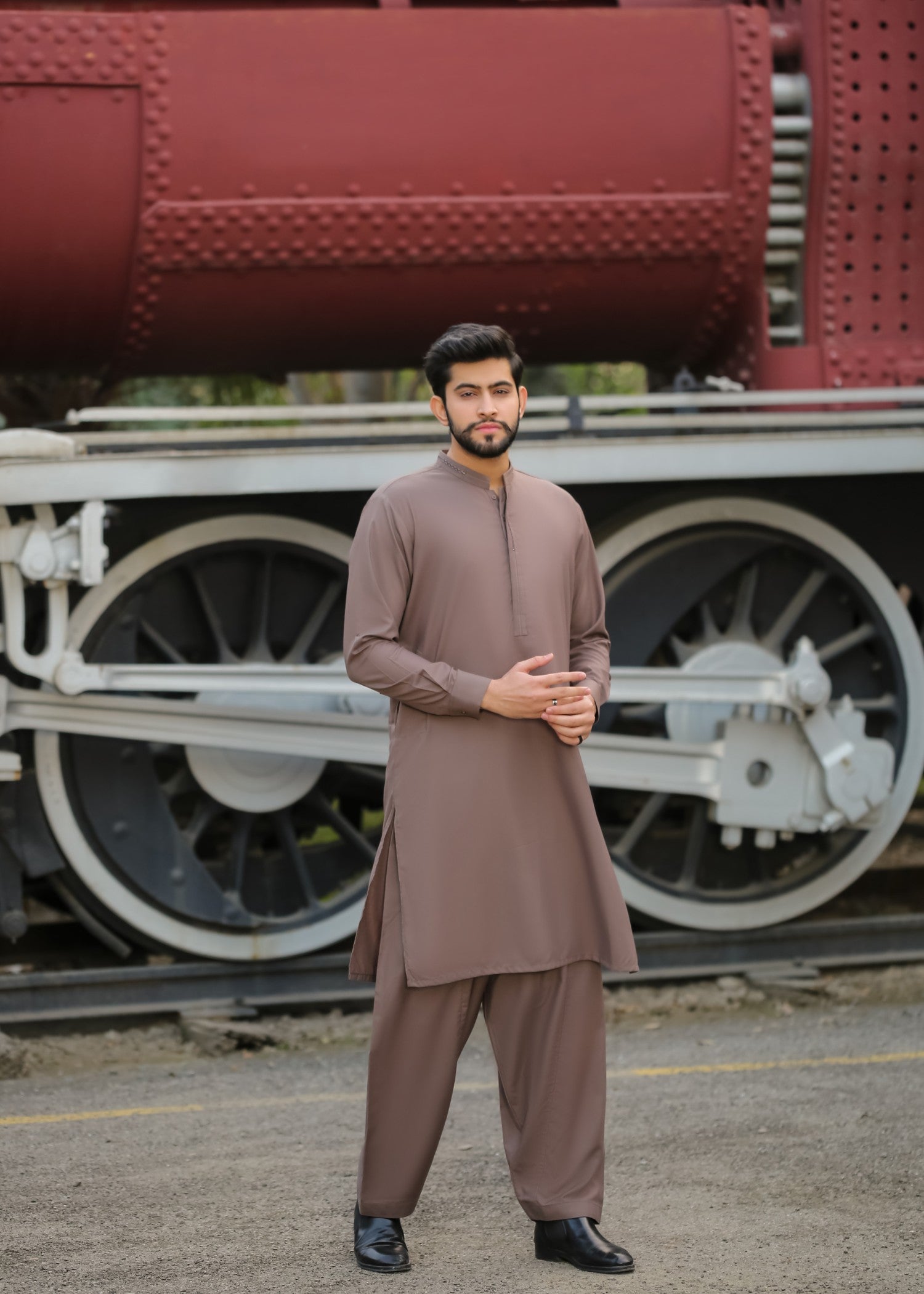 cotton Shalwar Kameez in Hazelwood brown
