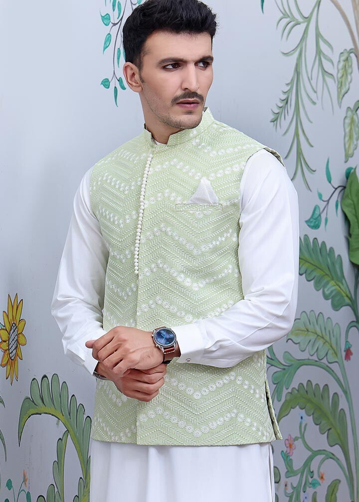 jamawar Waistcoat in Pistachio green by The Great Masters (TGM)