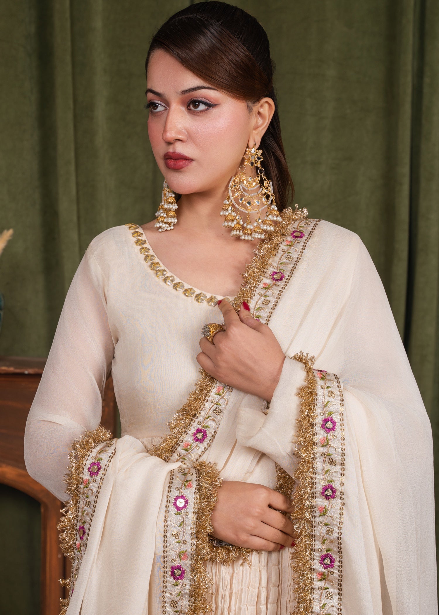chiffon Anarkali in Ivory
