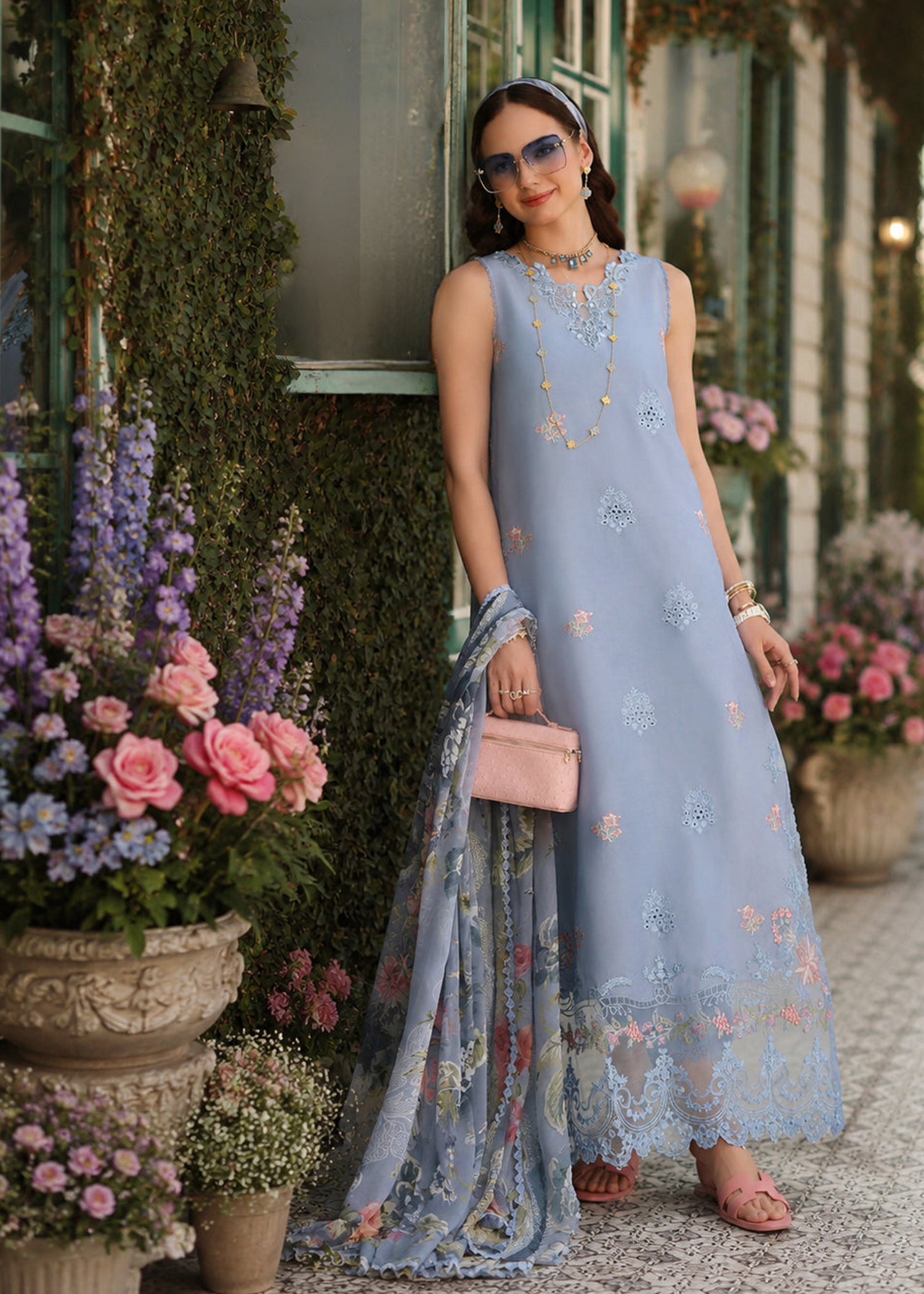 lawn Kurta Set in Purple ash