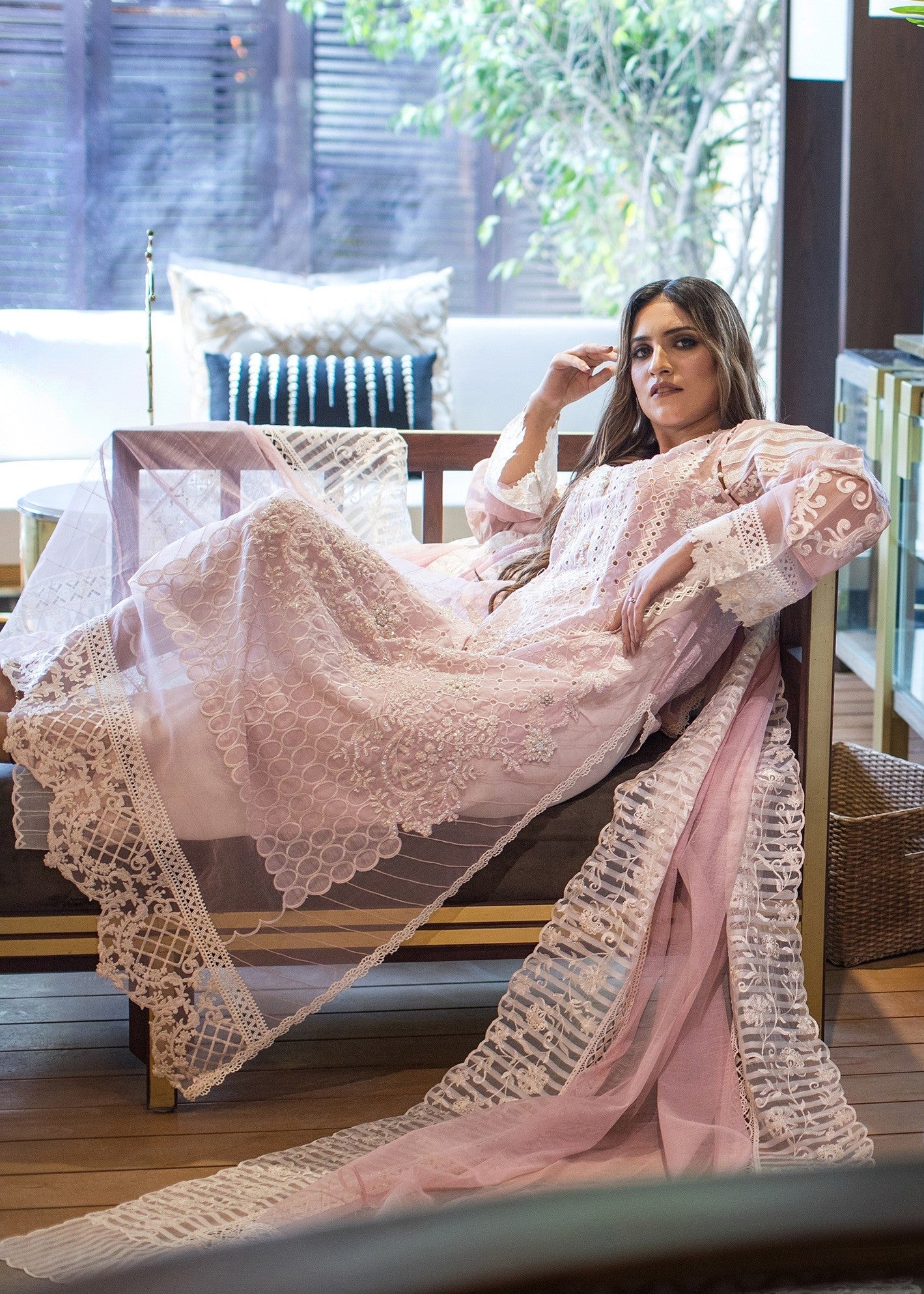 khaddi silk Unstitched in Pastel pink