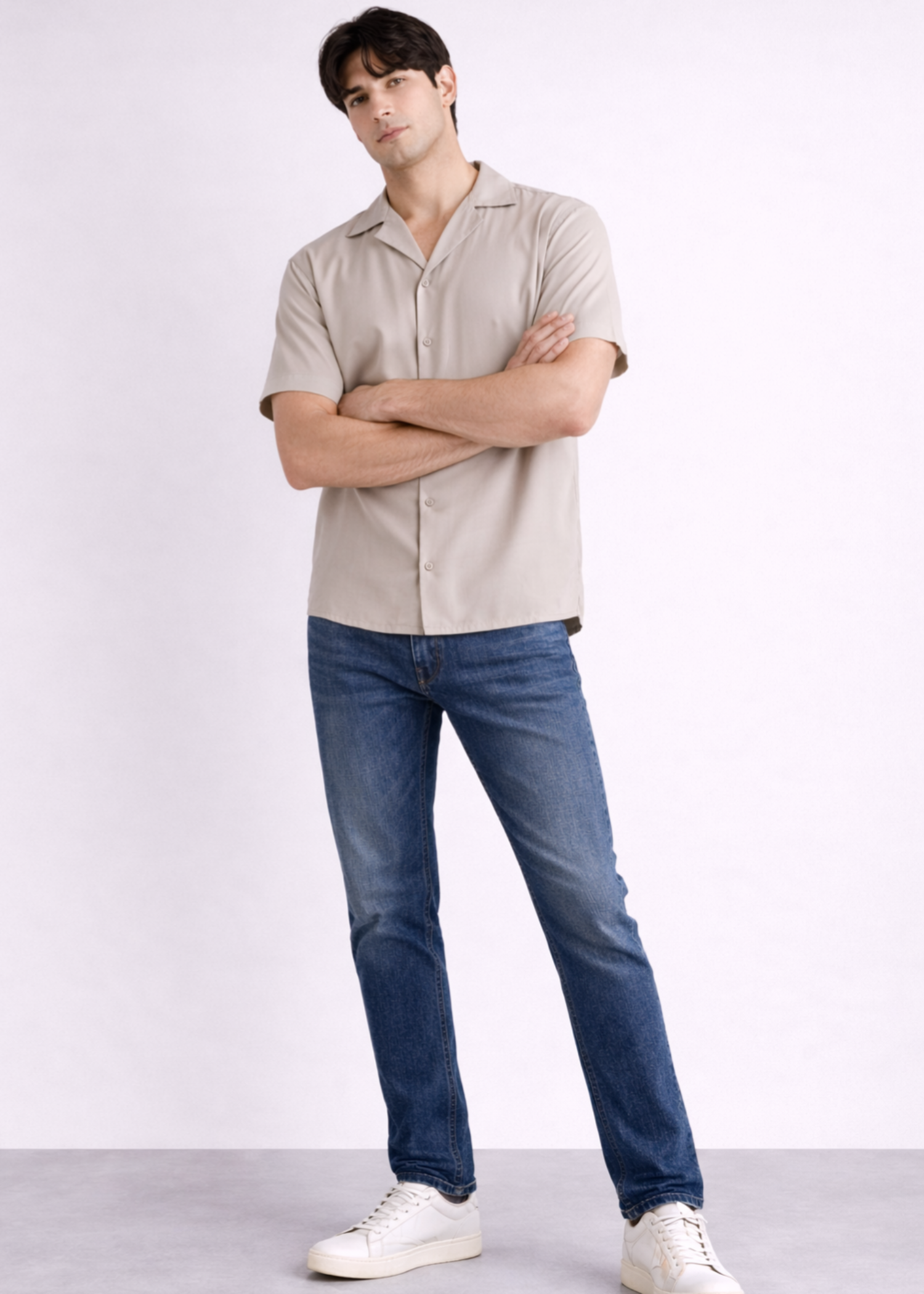 cotton Casual Shirt in Warm grey