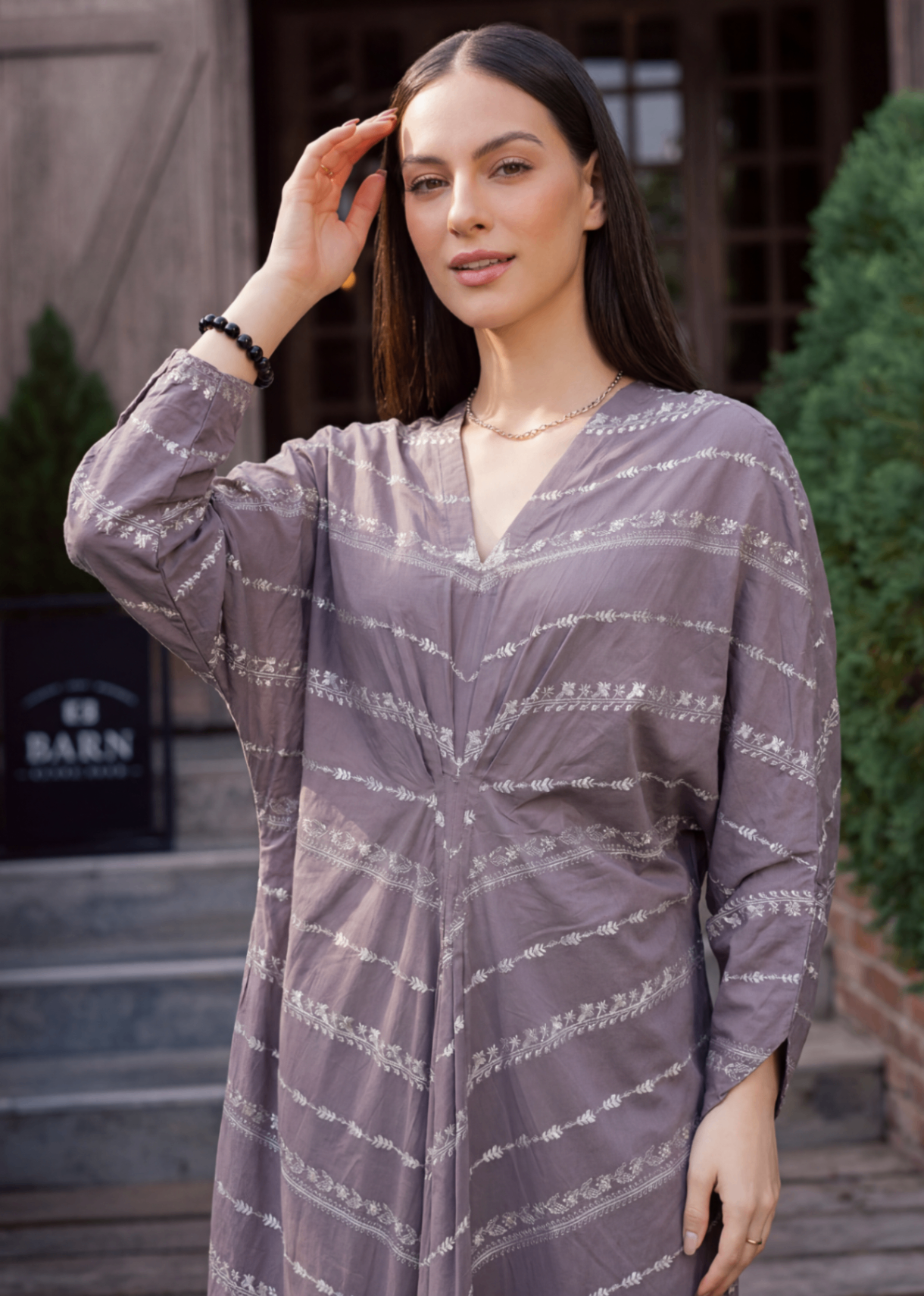 lawn Kaftan in Purple ash