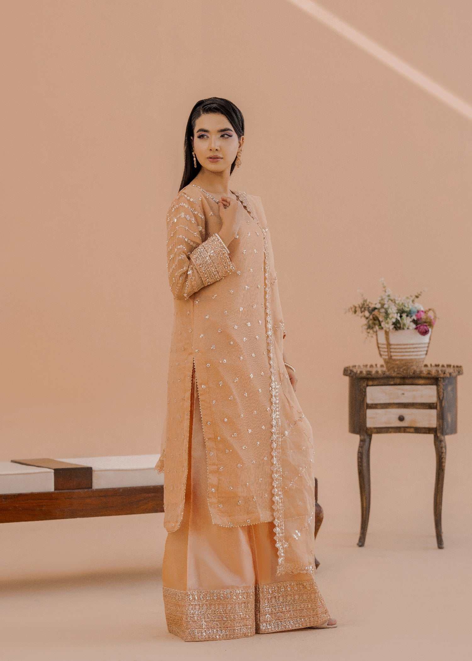 chiffon Kurta Set in Buttercream