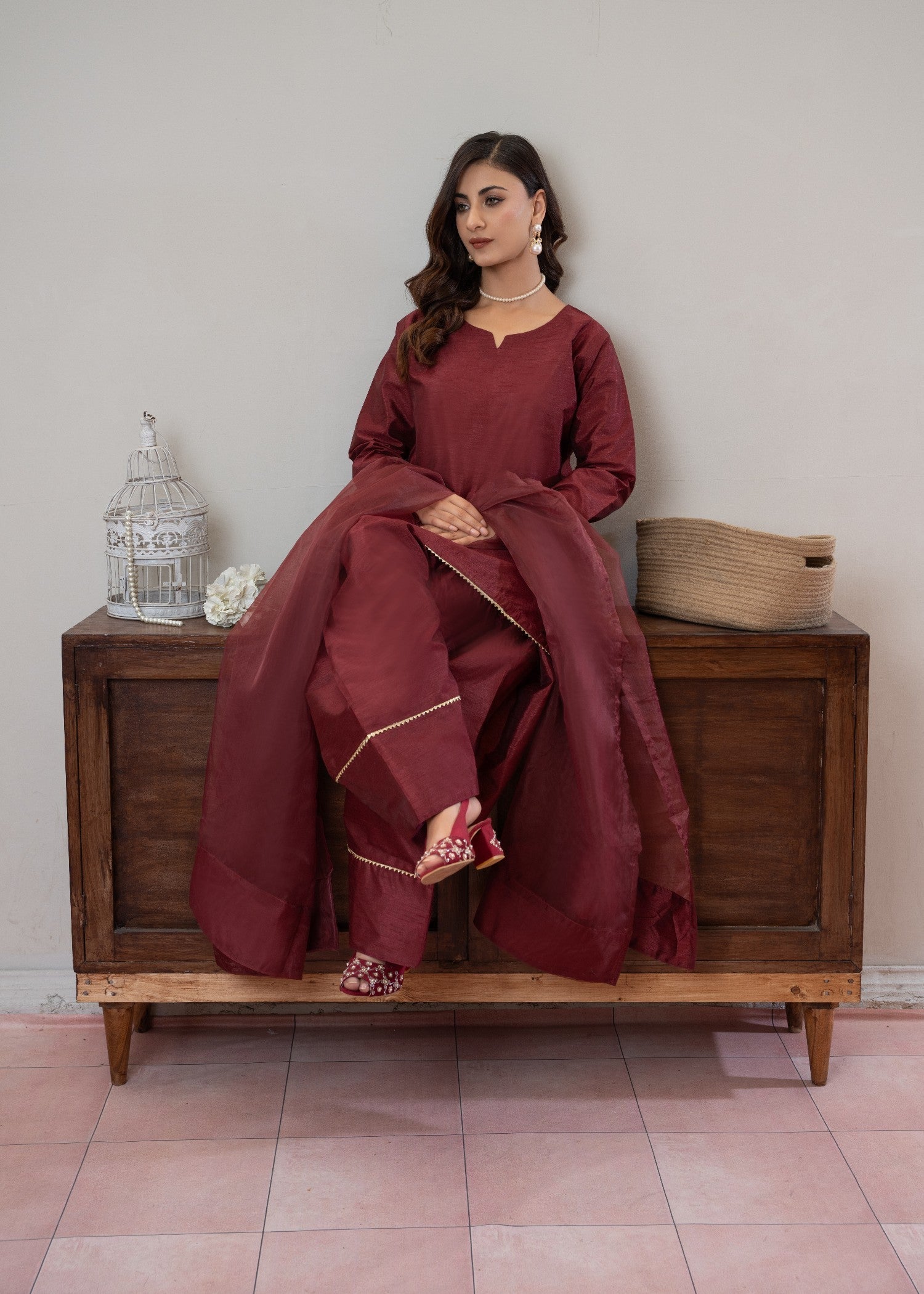 raw silk Kurta Set in Wine
