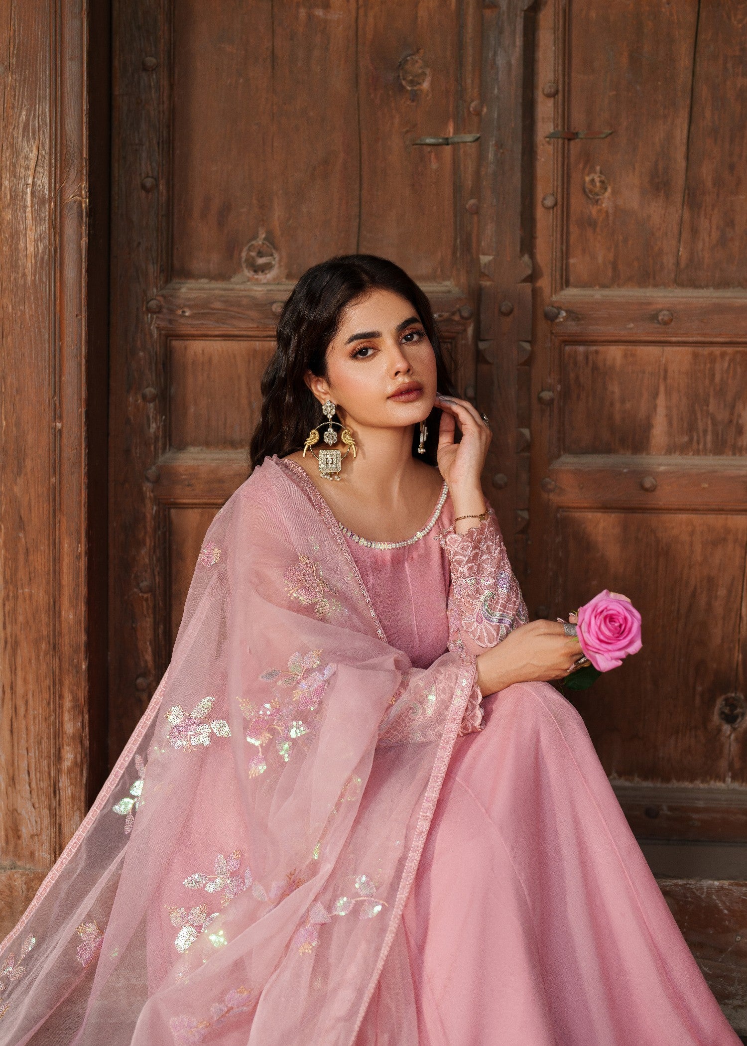 crinkle chiffon Maxi in Tea rose pink