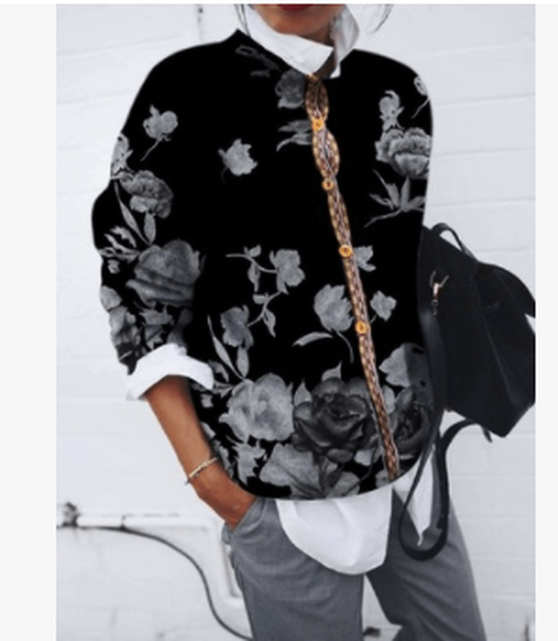 Brushed Geometric Print Cardigan Long Sleeve Top