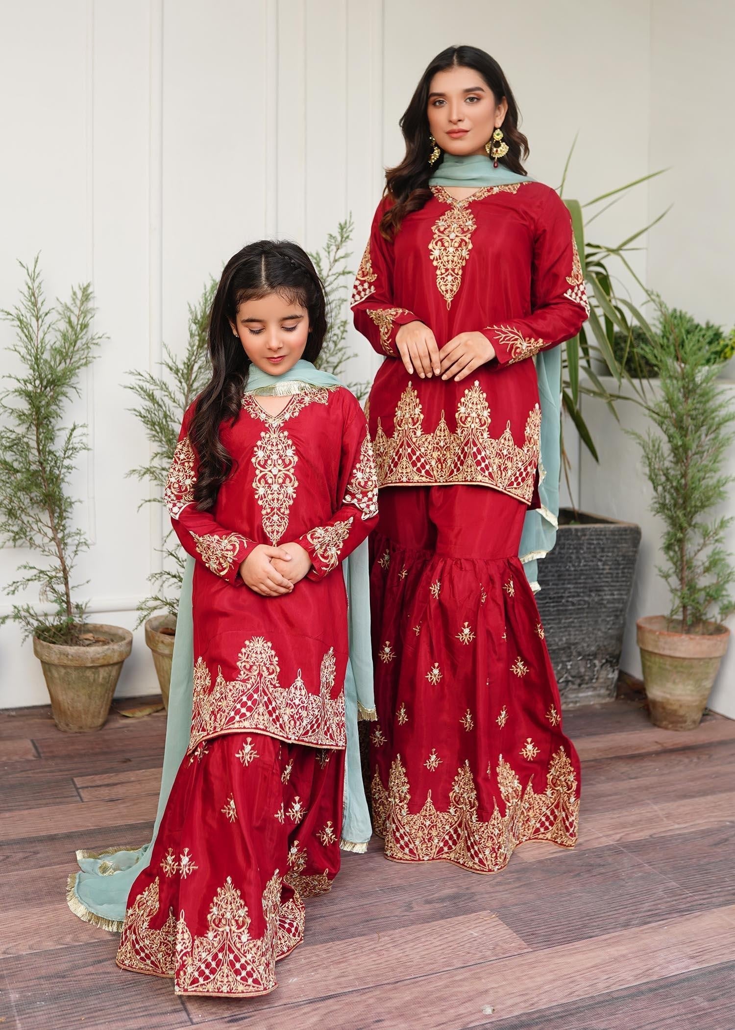 raw silk Gharara in Red