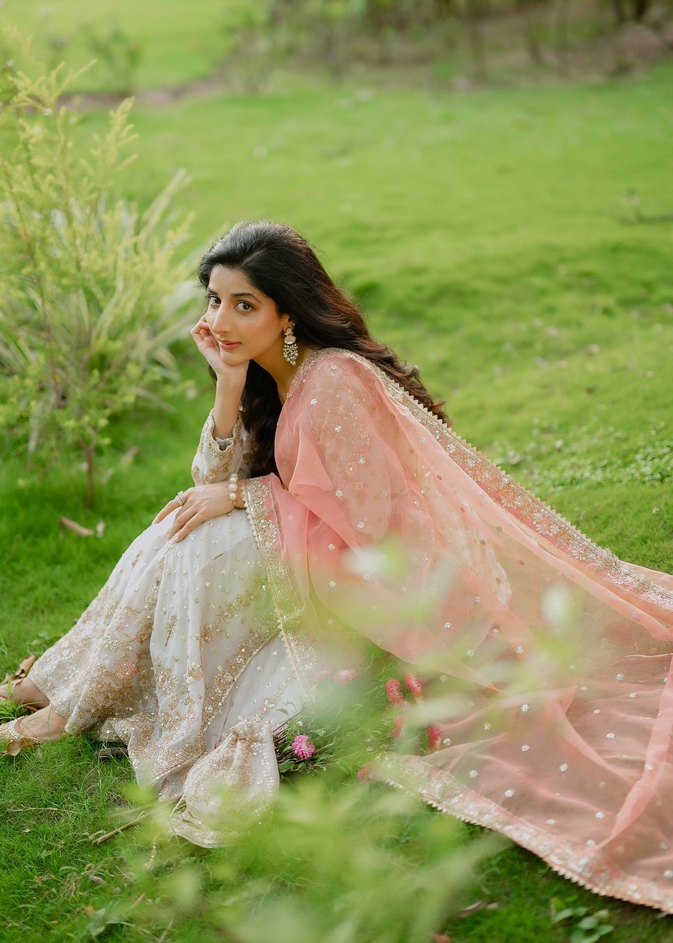 chiffon Angrakha in Ivory