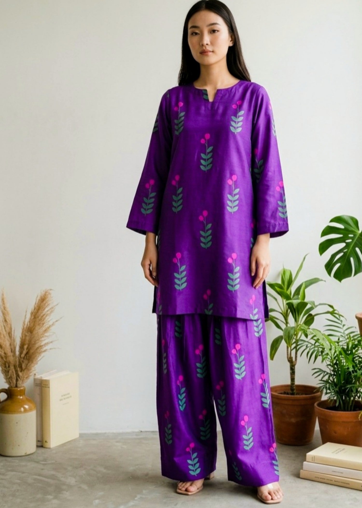 arabic lawn Co Ord Sets in Purple