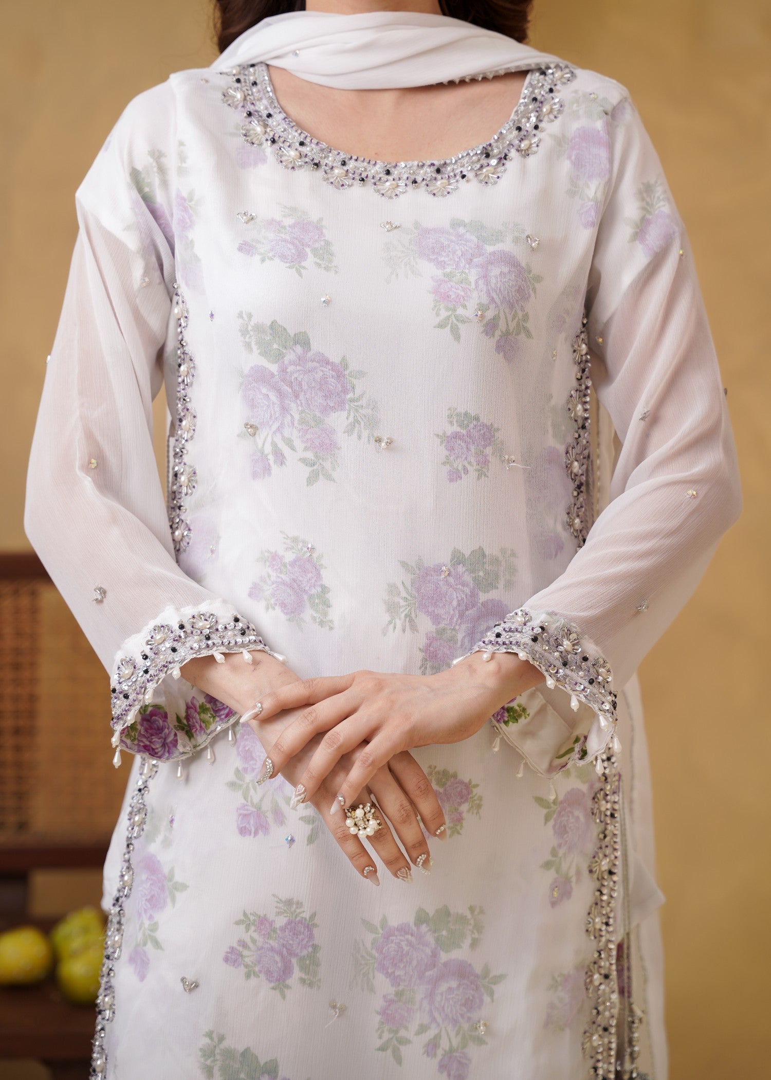 chiffon Kurta Set in Periwinkle