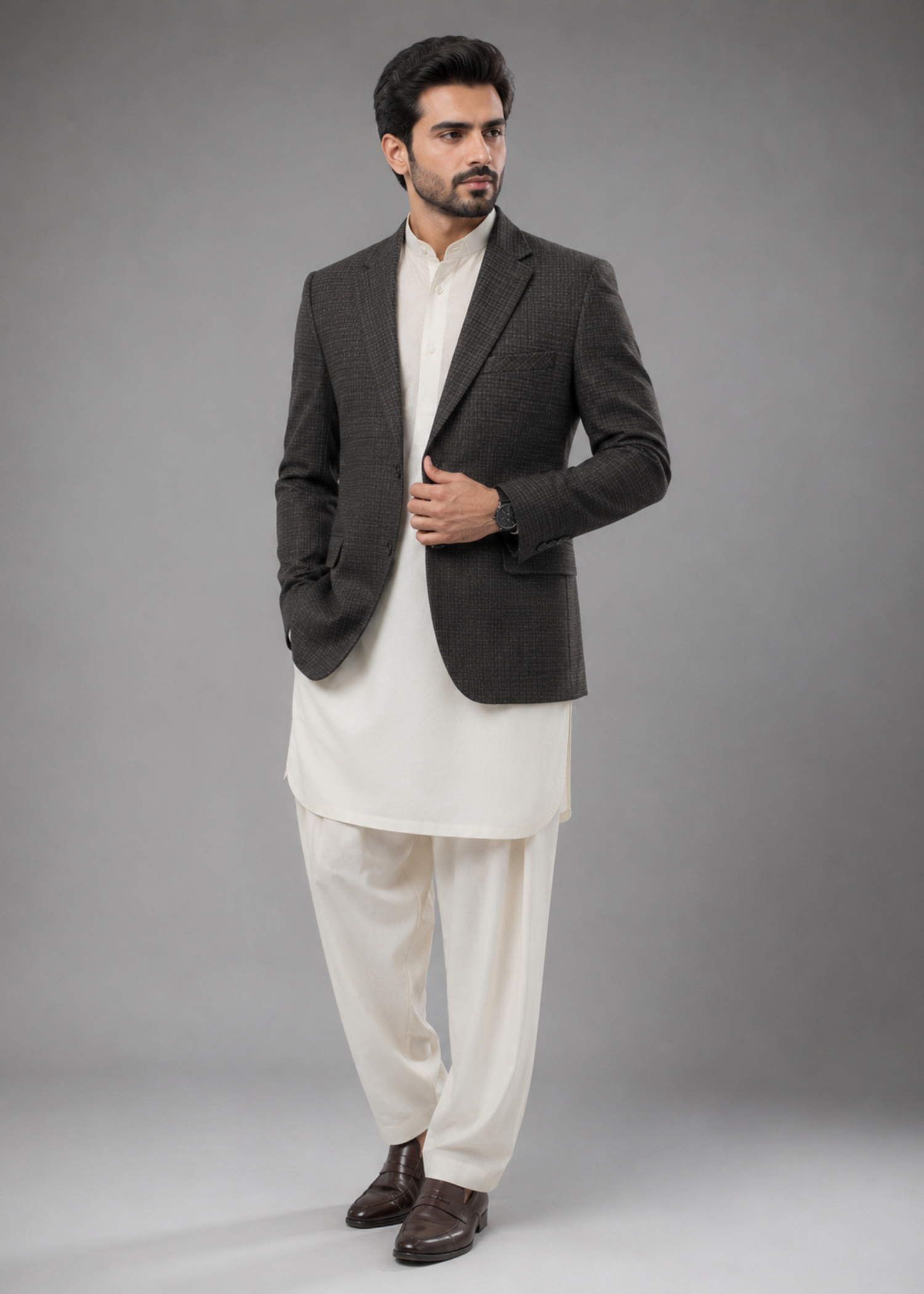 wool Blazer in Dark brown, black