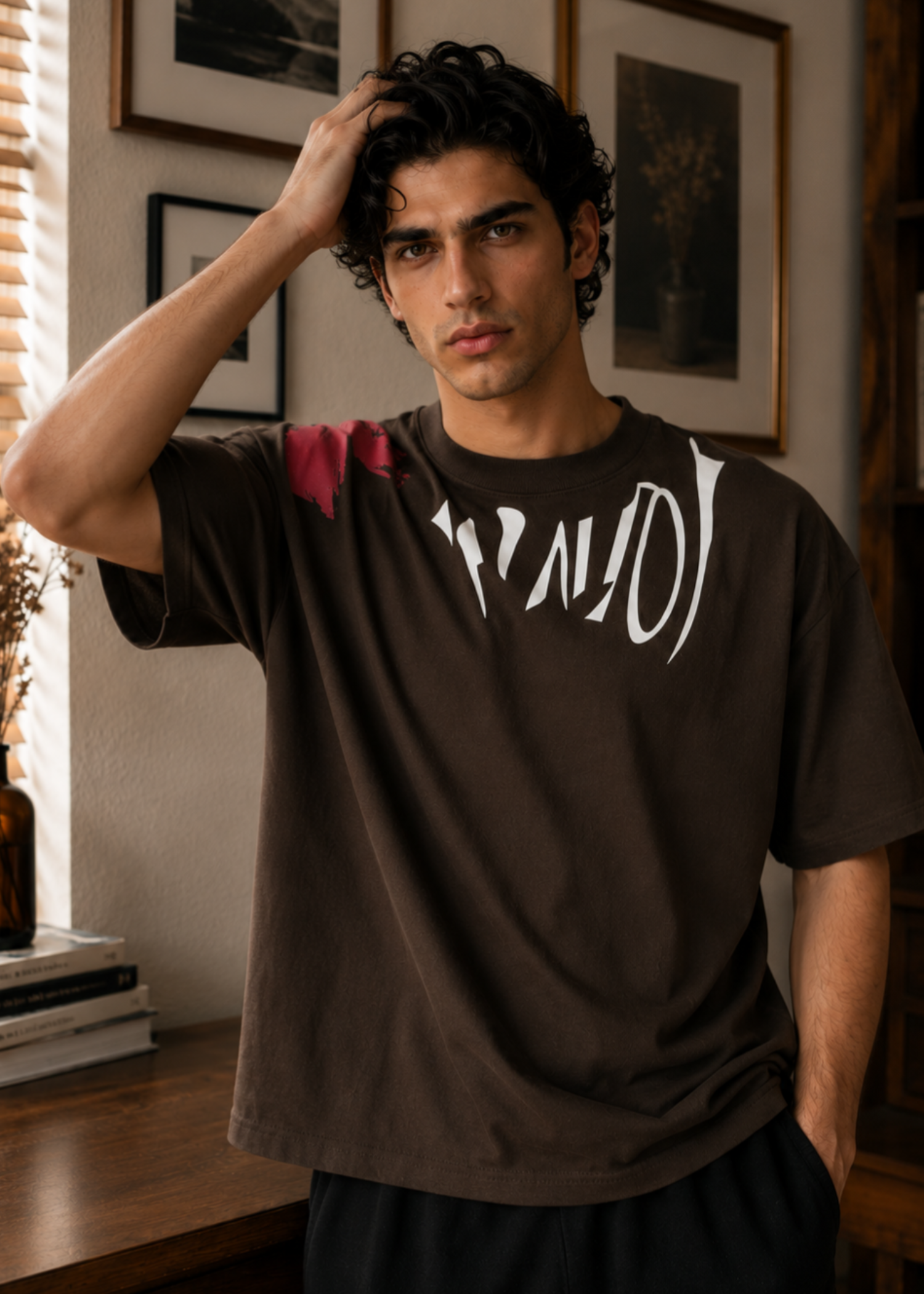 polycotton T Shirt in Dark brown