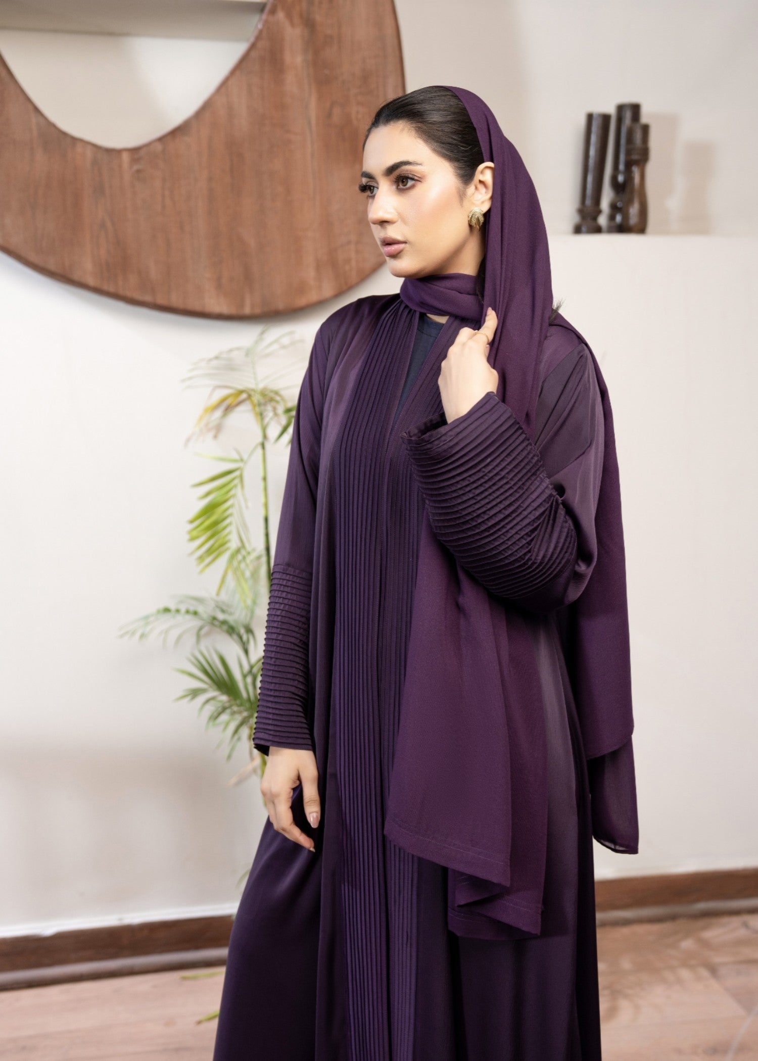 silk Abaya in Plum