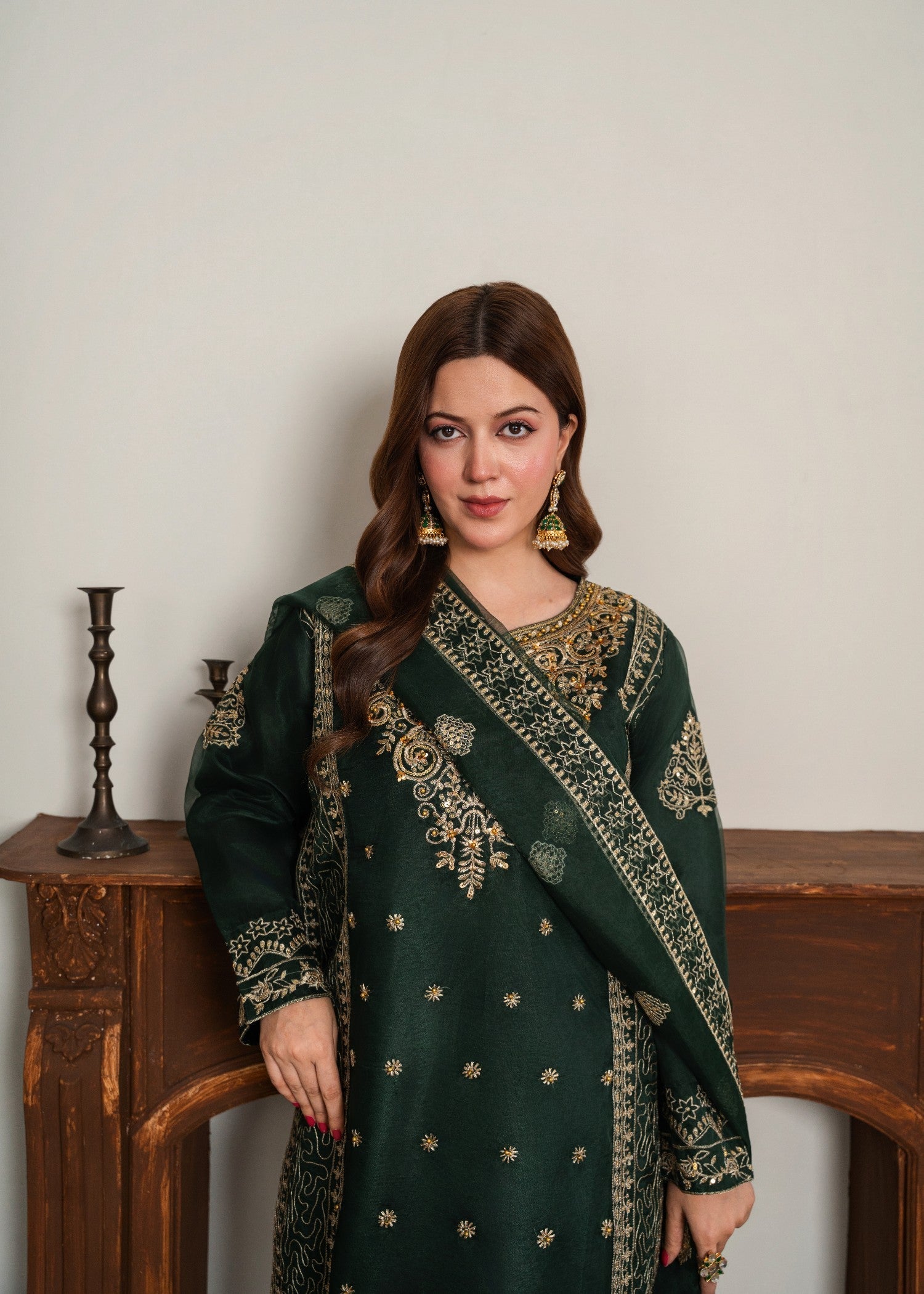 organza Kurta Set in Green