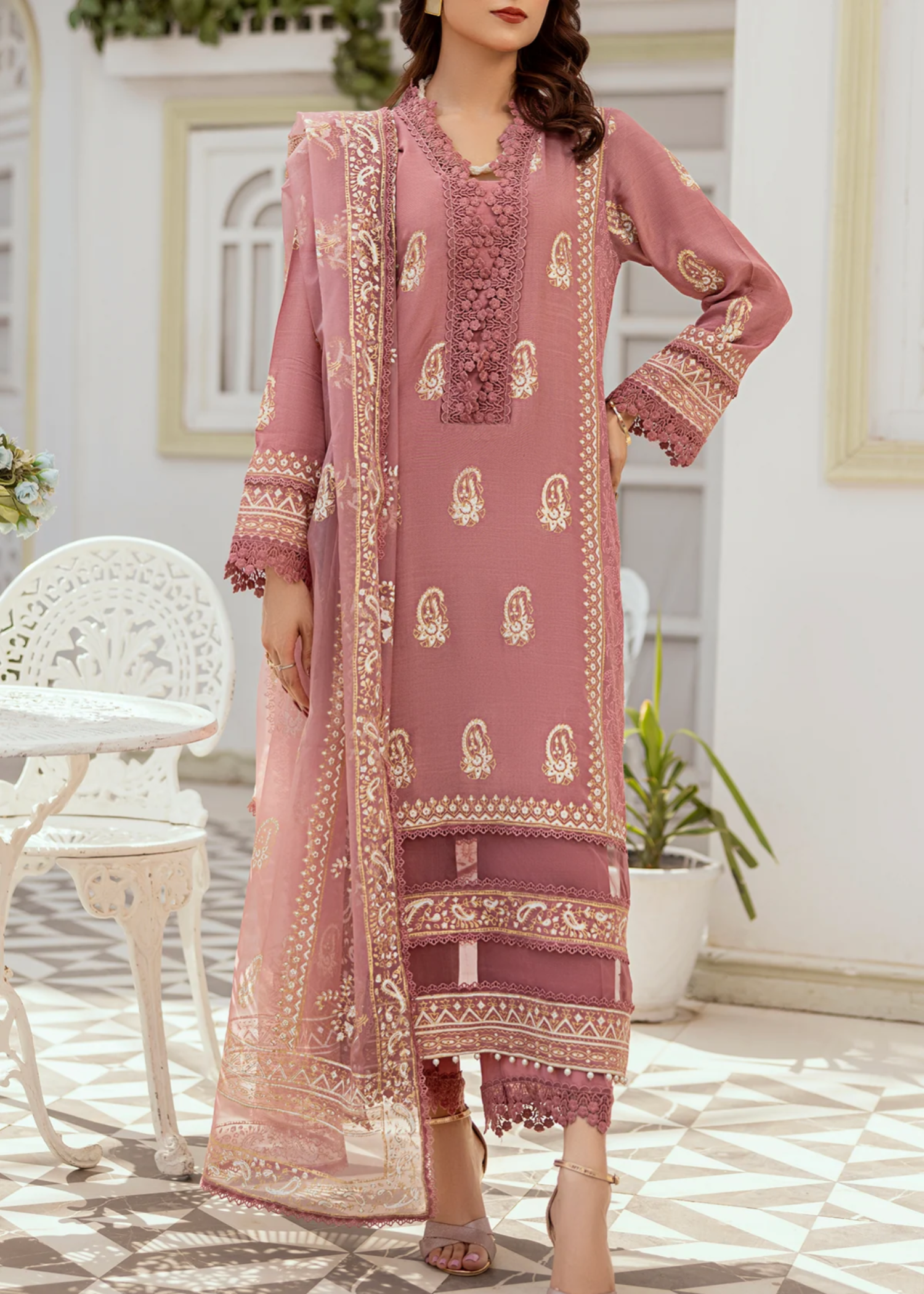 raw silk Unstitched in Mauve pink