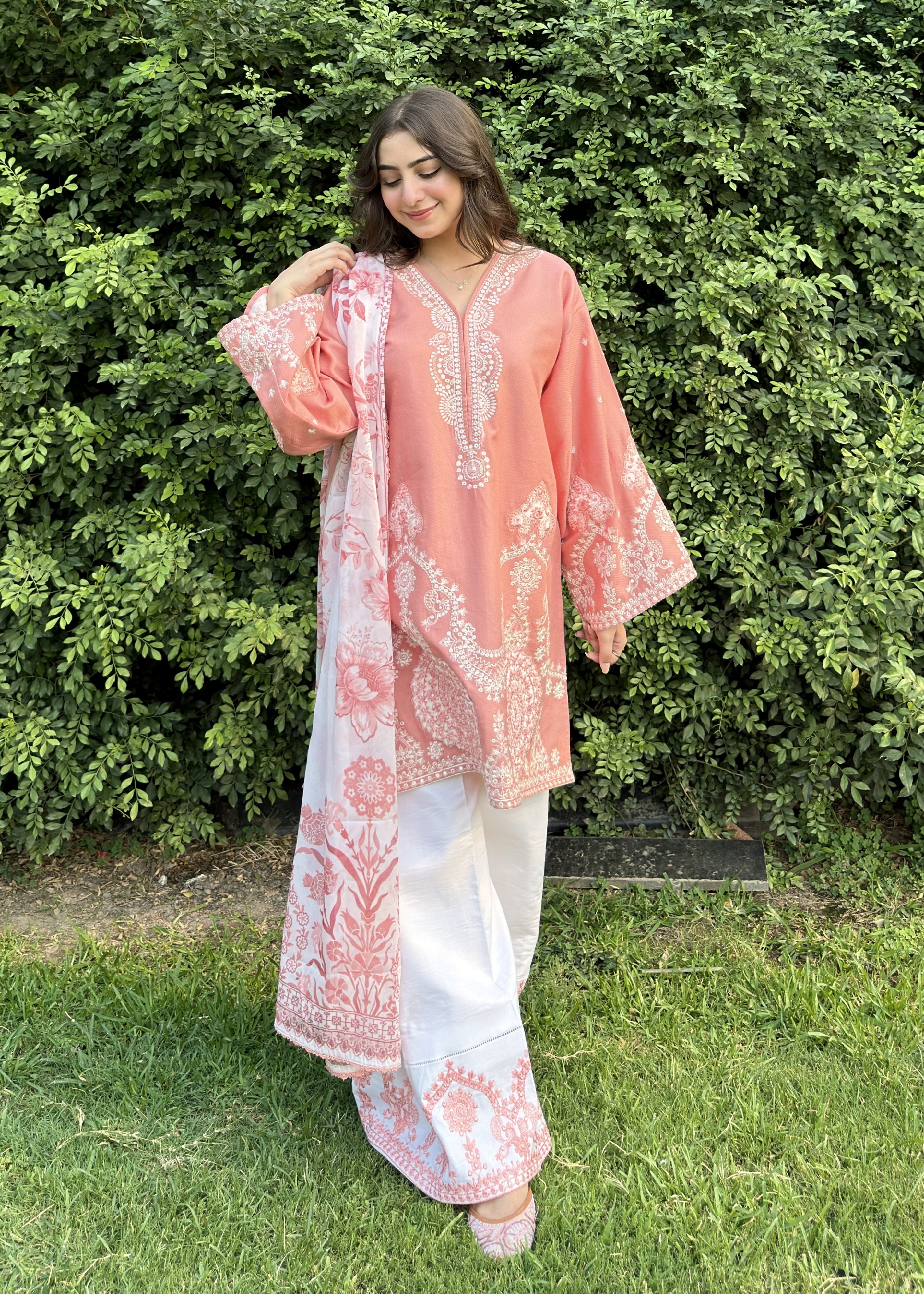 dobby crepe Kurta Set in Baby pink