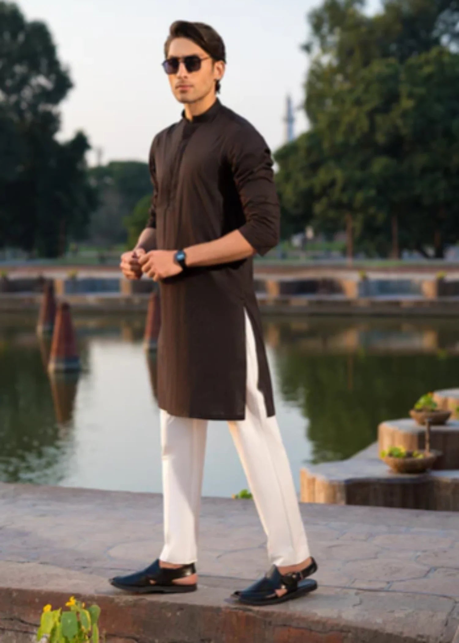cotton jacquard Kurta in Black