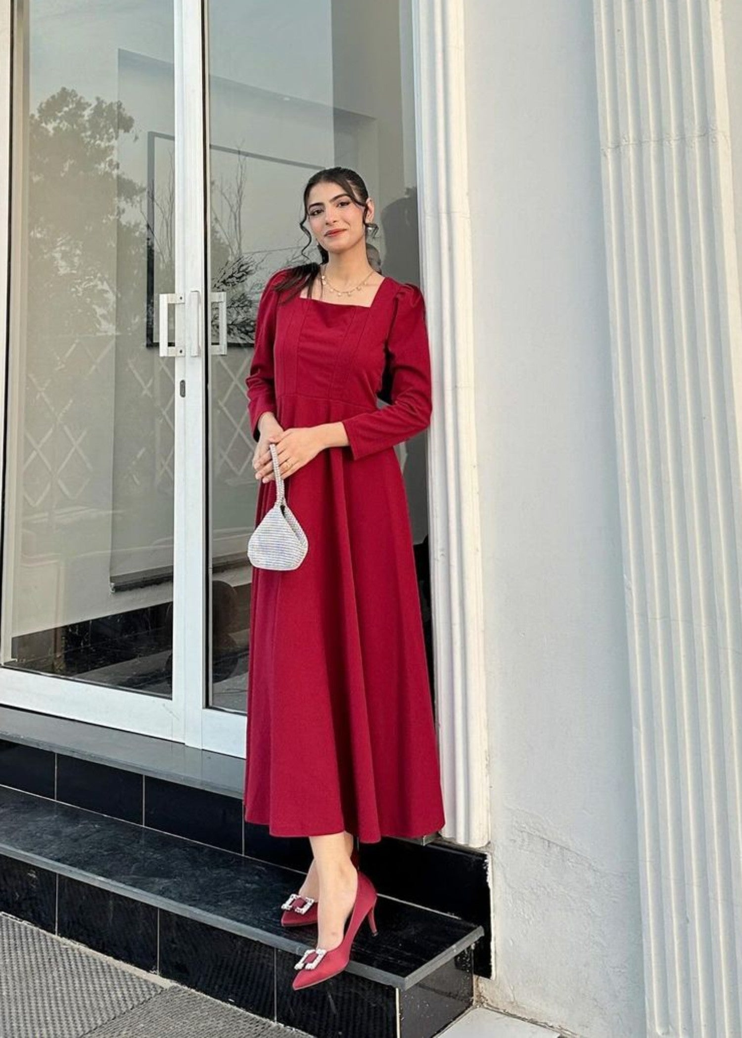 georgette Frock in Maroon