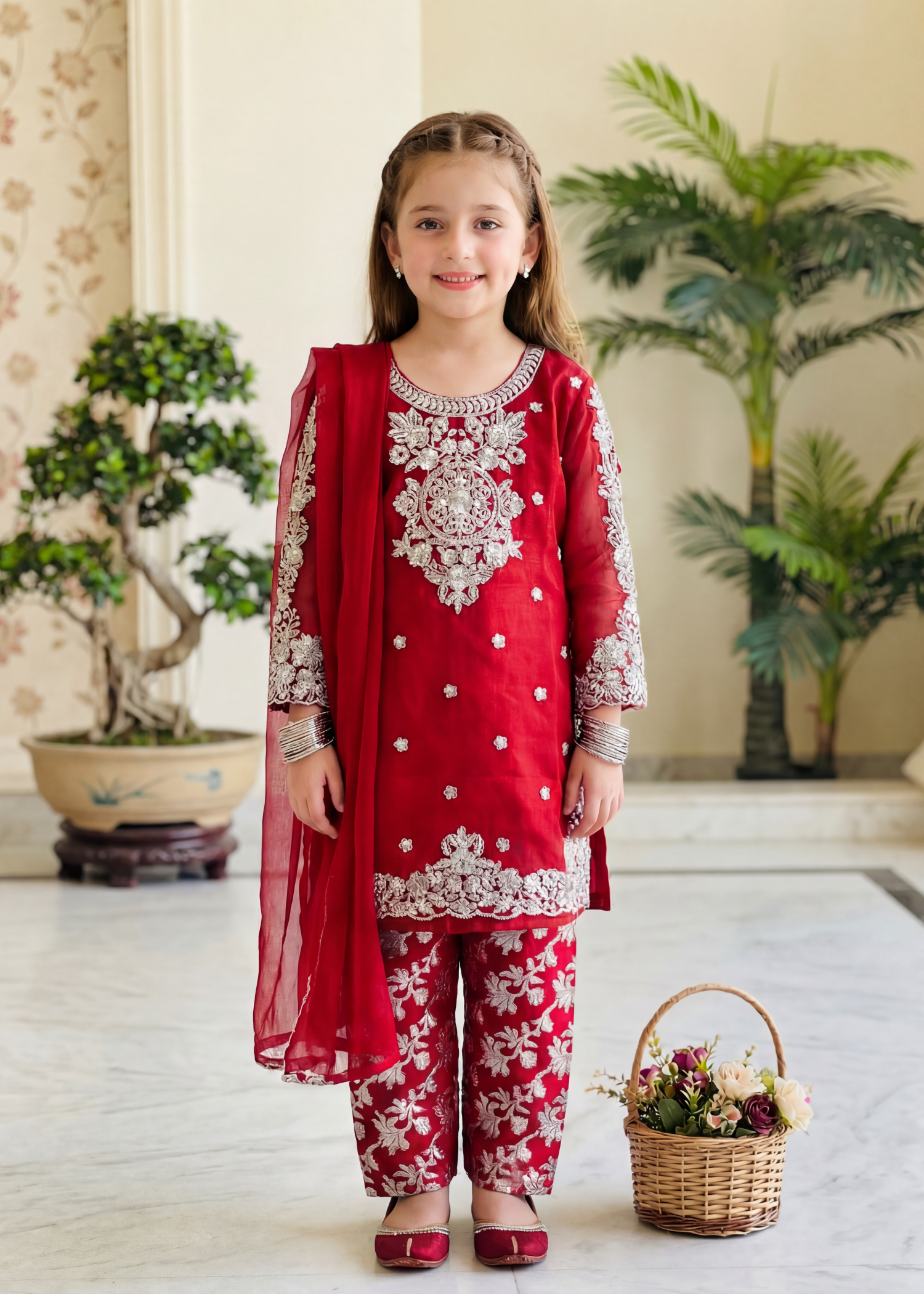 organza Kurta Set in Maroon