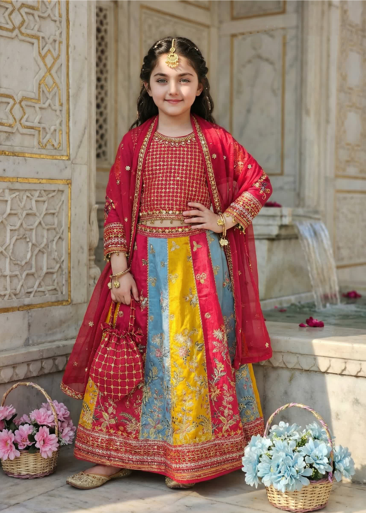 raw silk Lehenga in Red