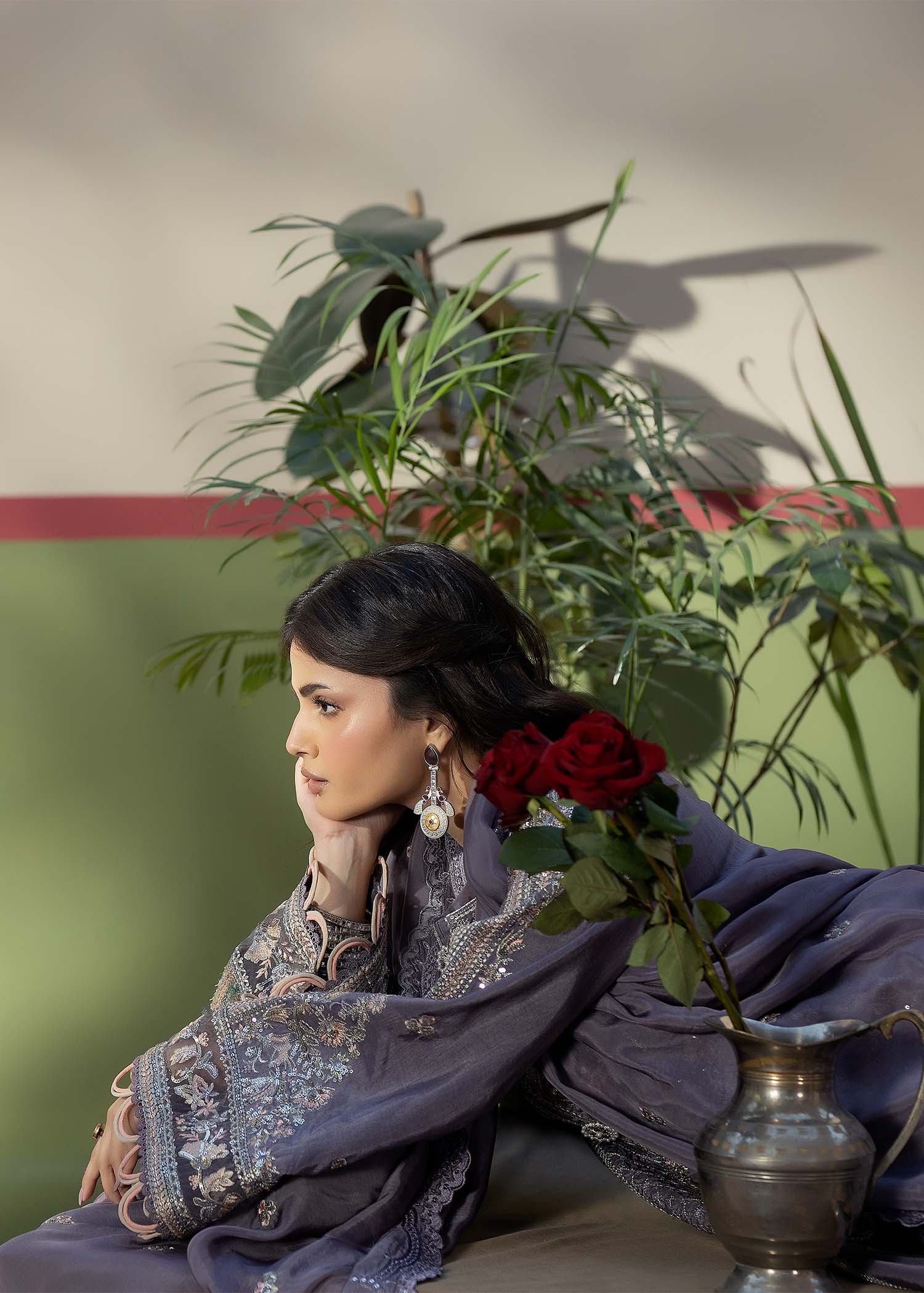 raw silk Kurta Set in Lavender grey