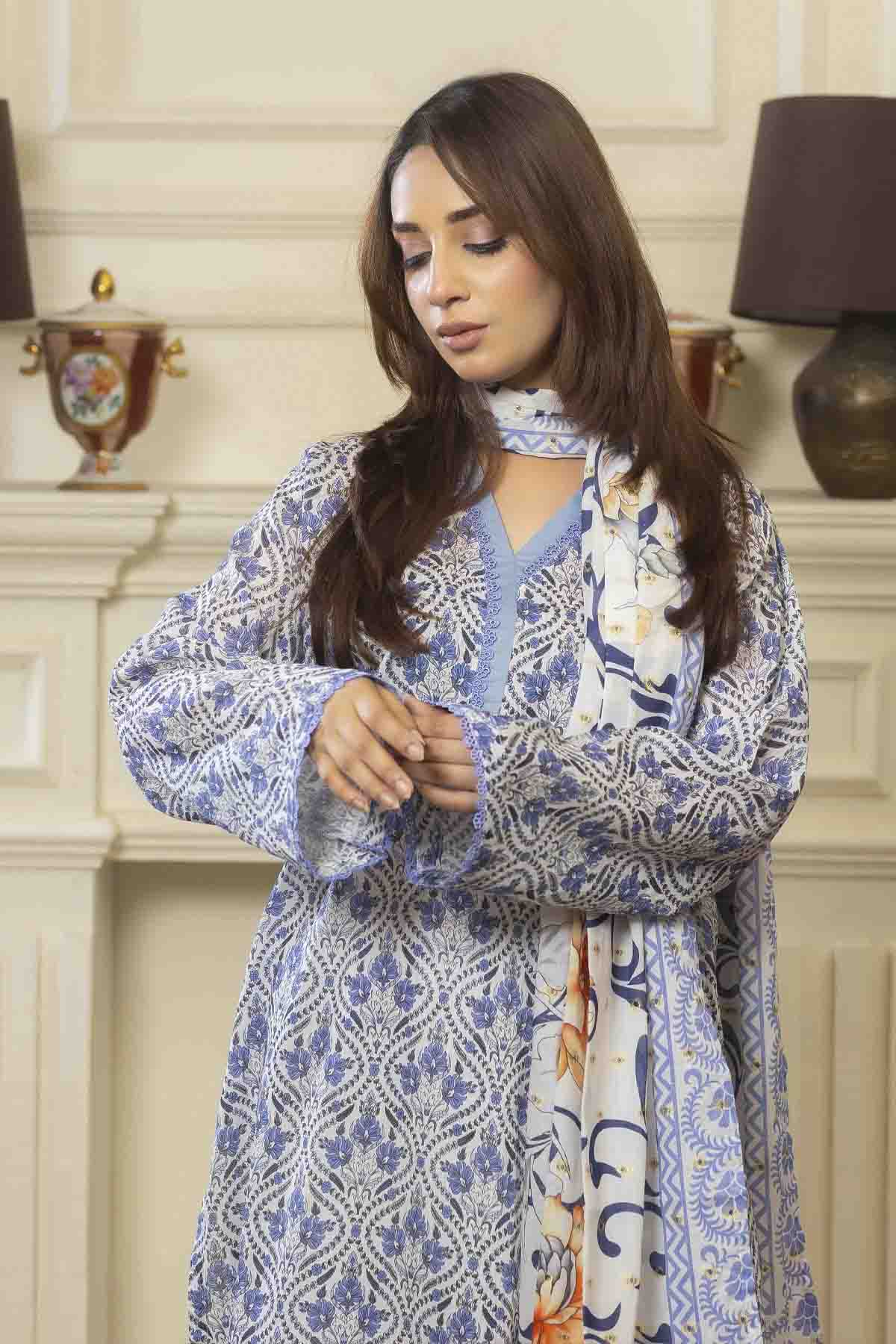 lawn voile Kurta Set in Turquoise
