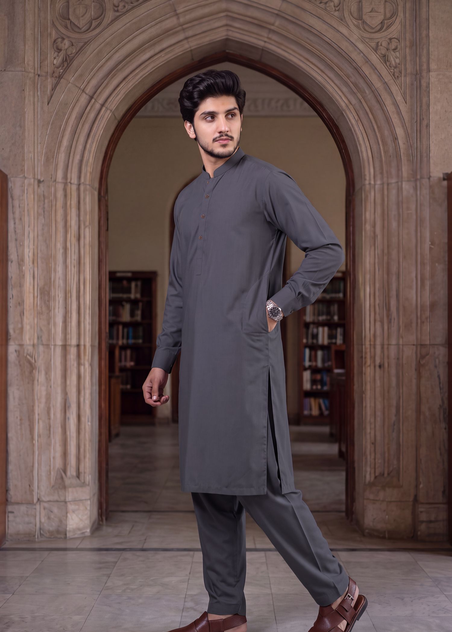 wash & wear Shalwar Kameez in Charcoal