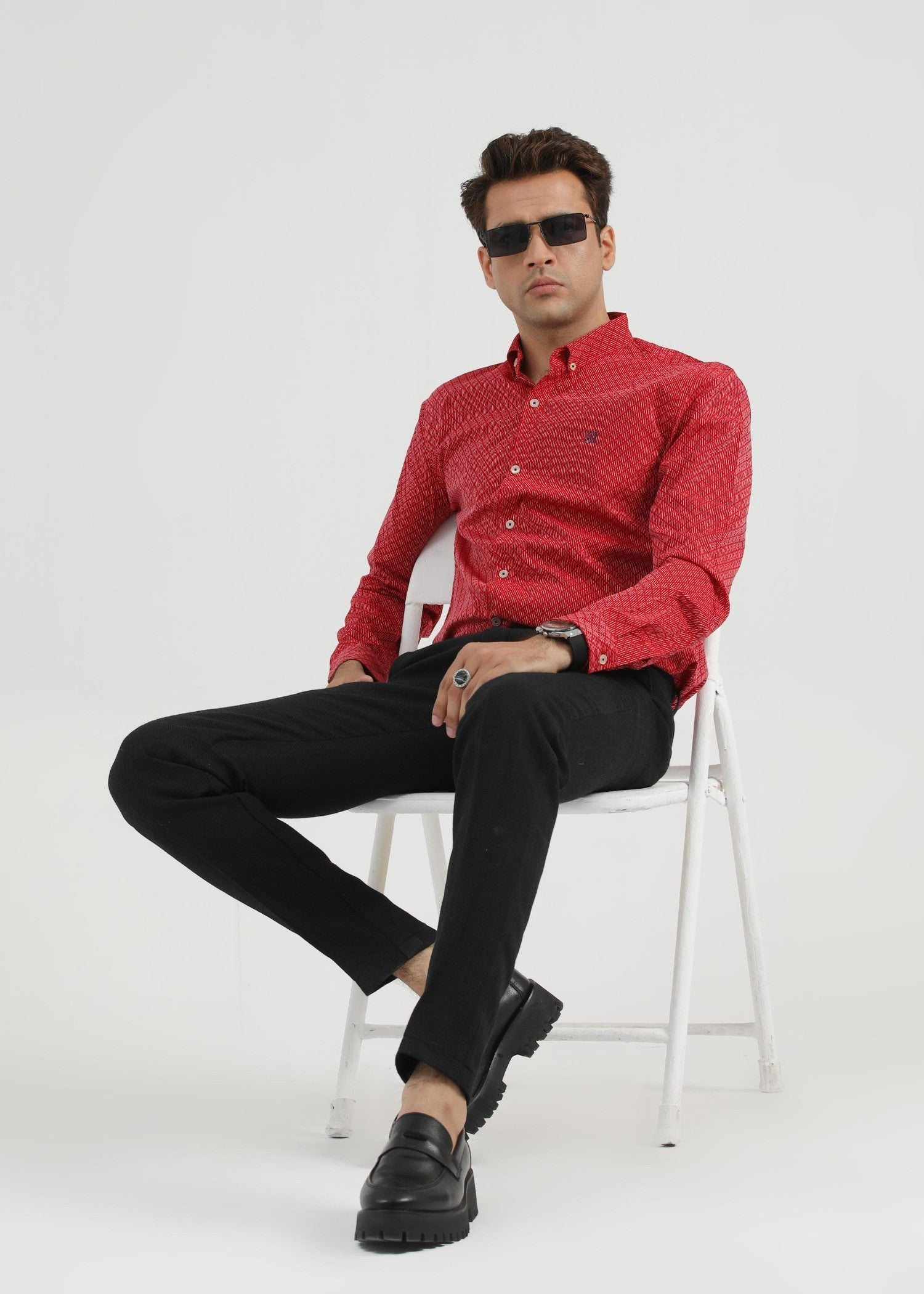 cotton dobby Casual Shirt in Tomato red