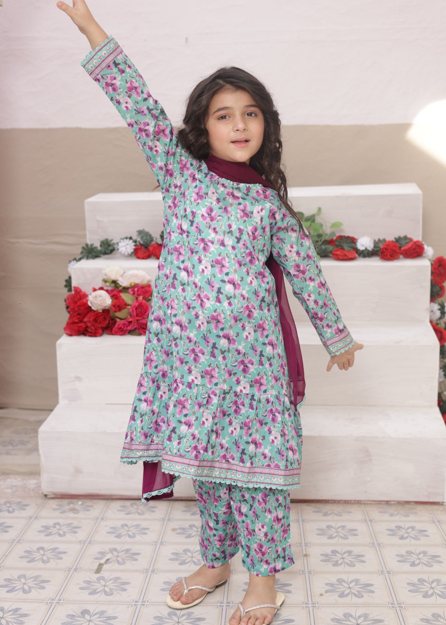 lawn Pishwas in Parrot green