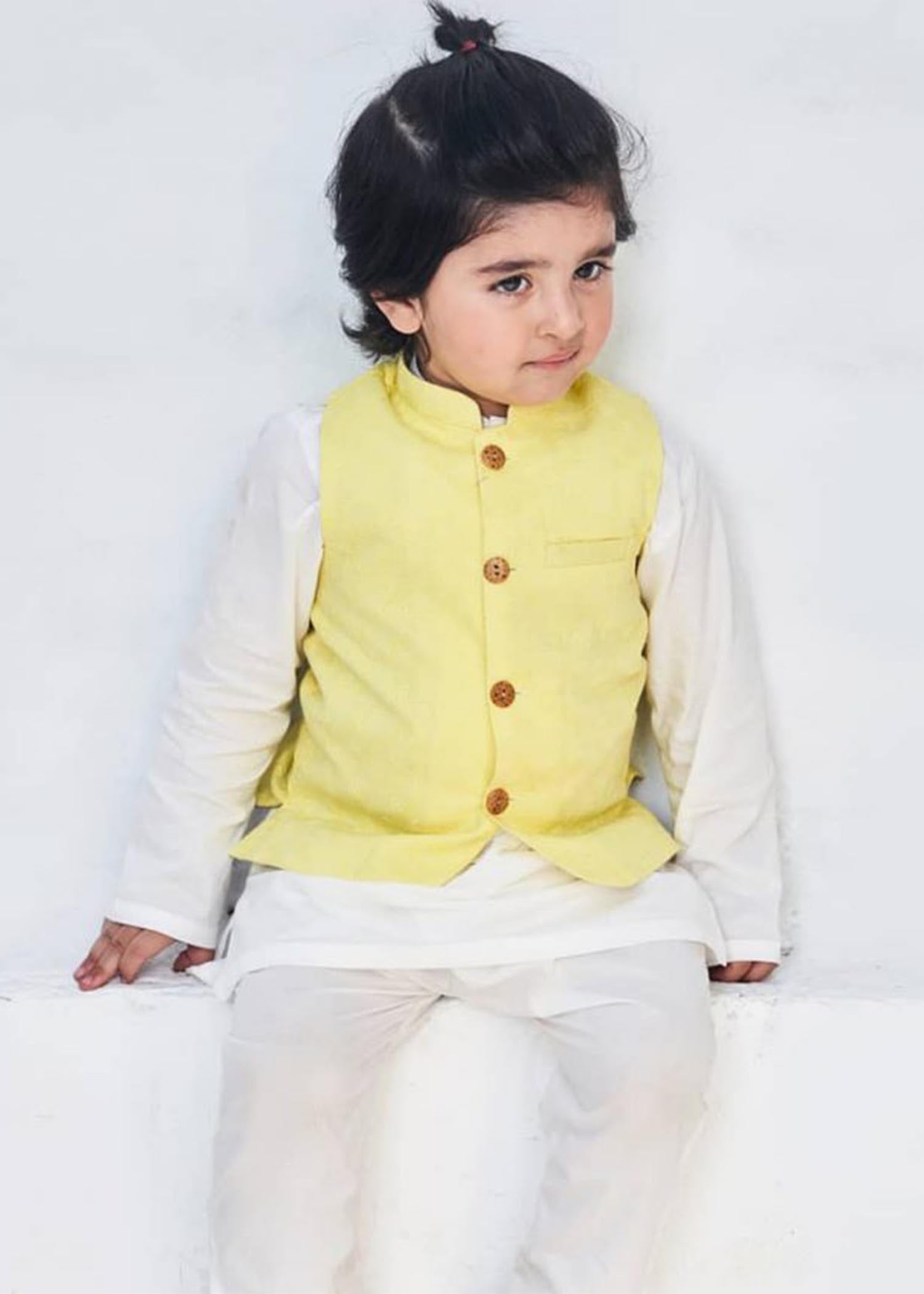 chikankari cotton Waistcoat in Yellow