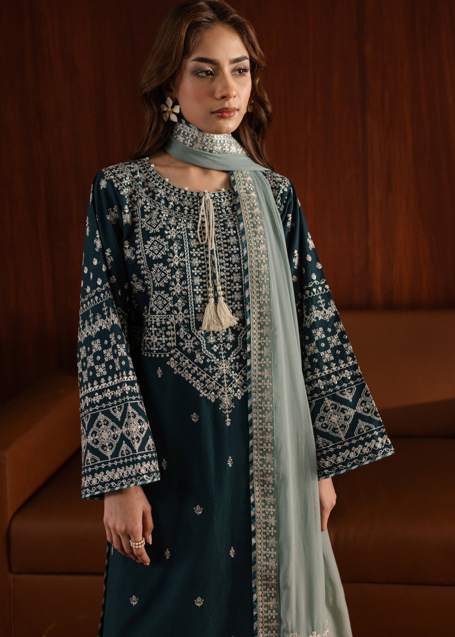 linen Kurta Set in Teal, sea green