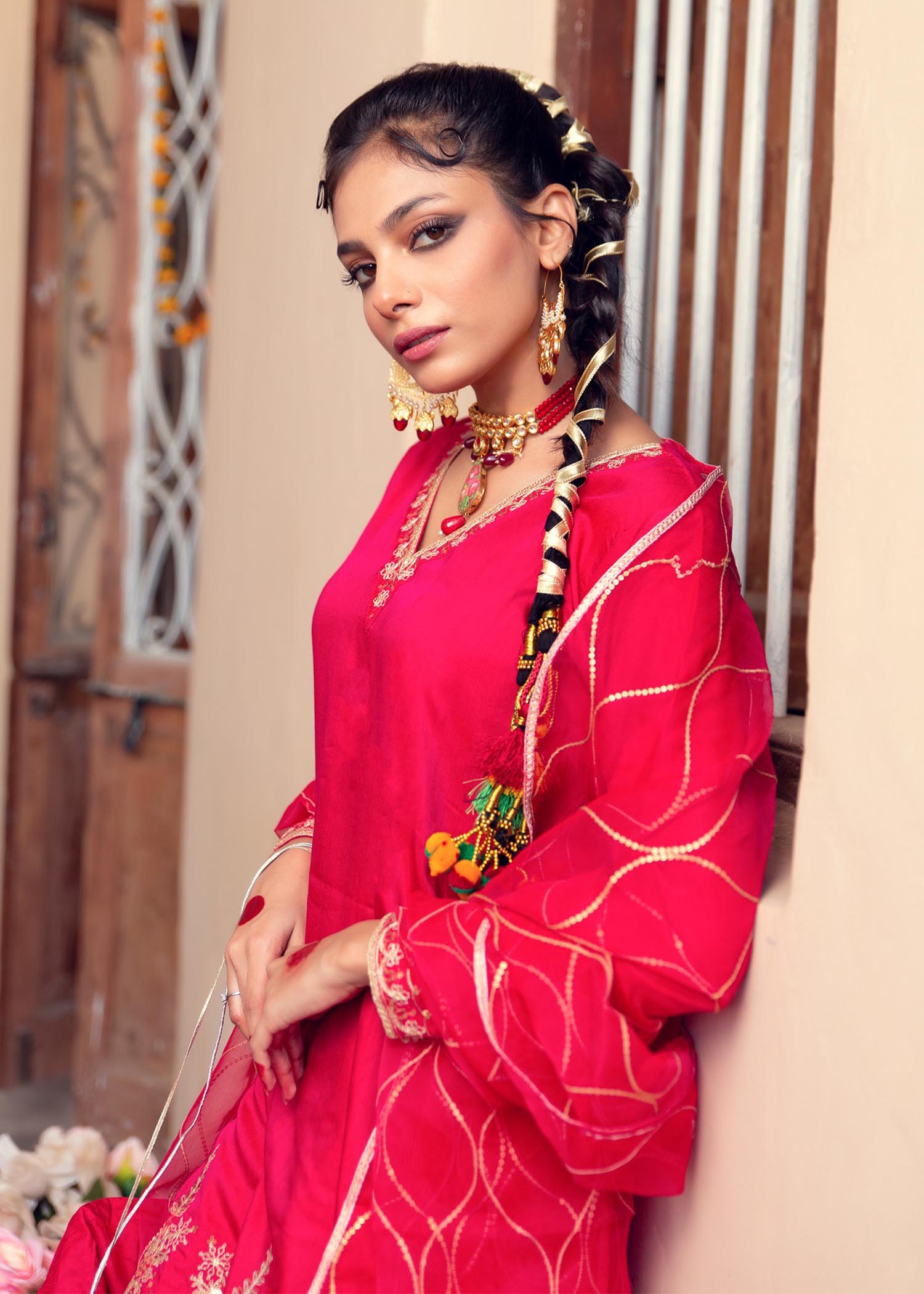 cotton silk Gharara in Hot pink
