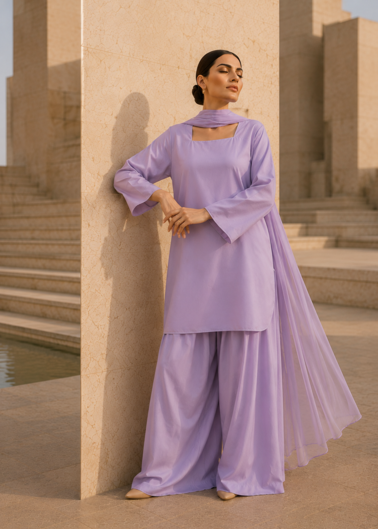 pure cotton Kurta Set in Lavender mist