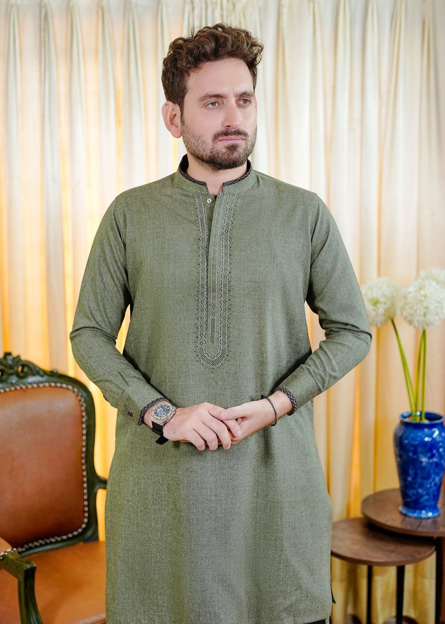 acrylic wool Shalwar Kameez in Green