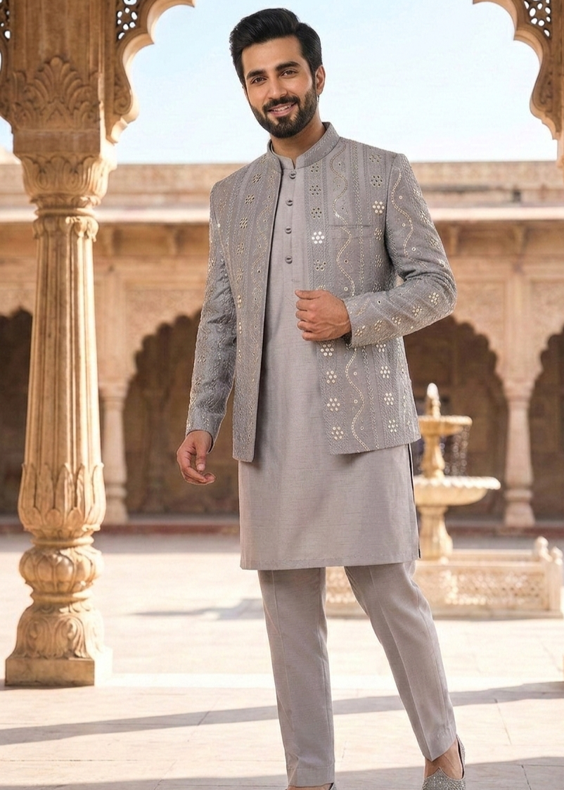 silk Prince Coat in Slate grey