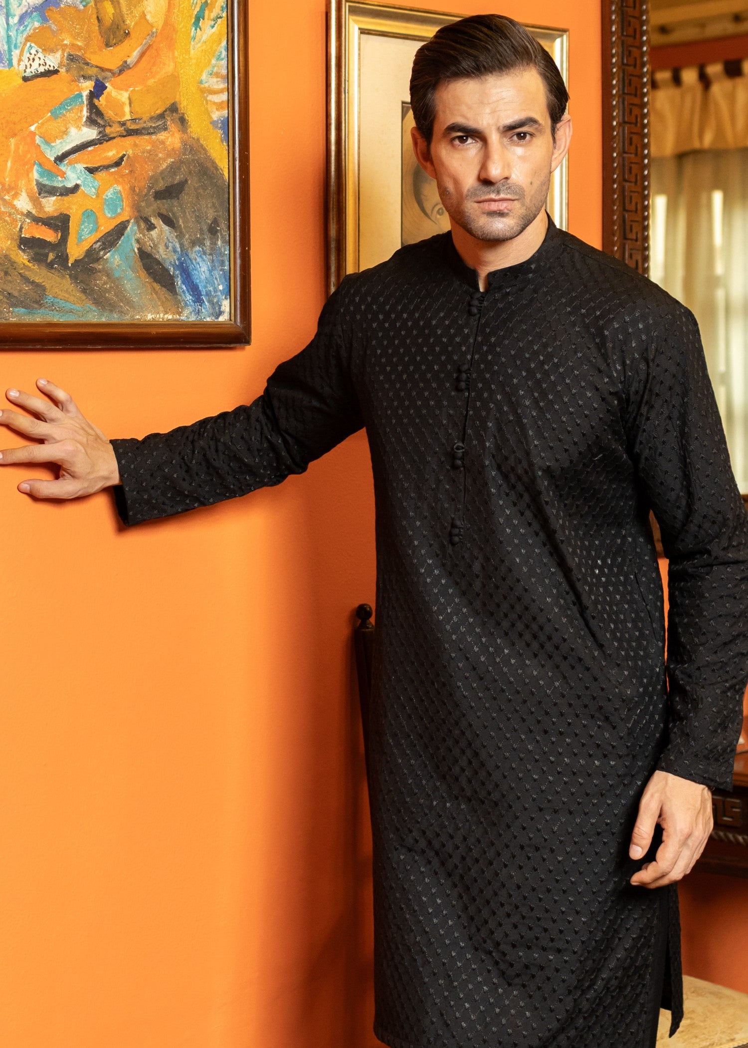 cotton silk Kurta Set in Black