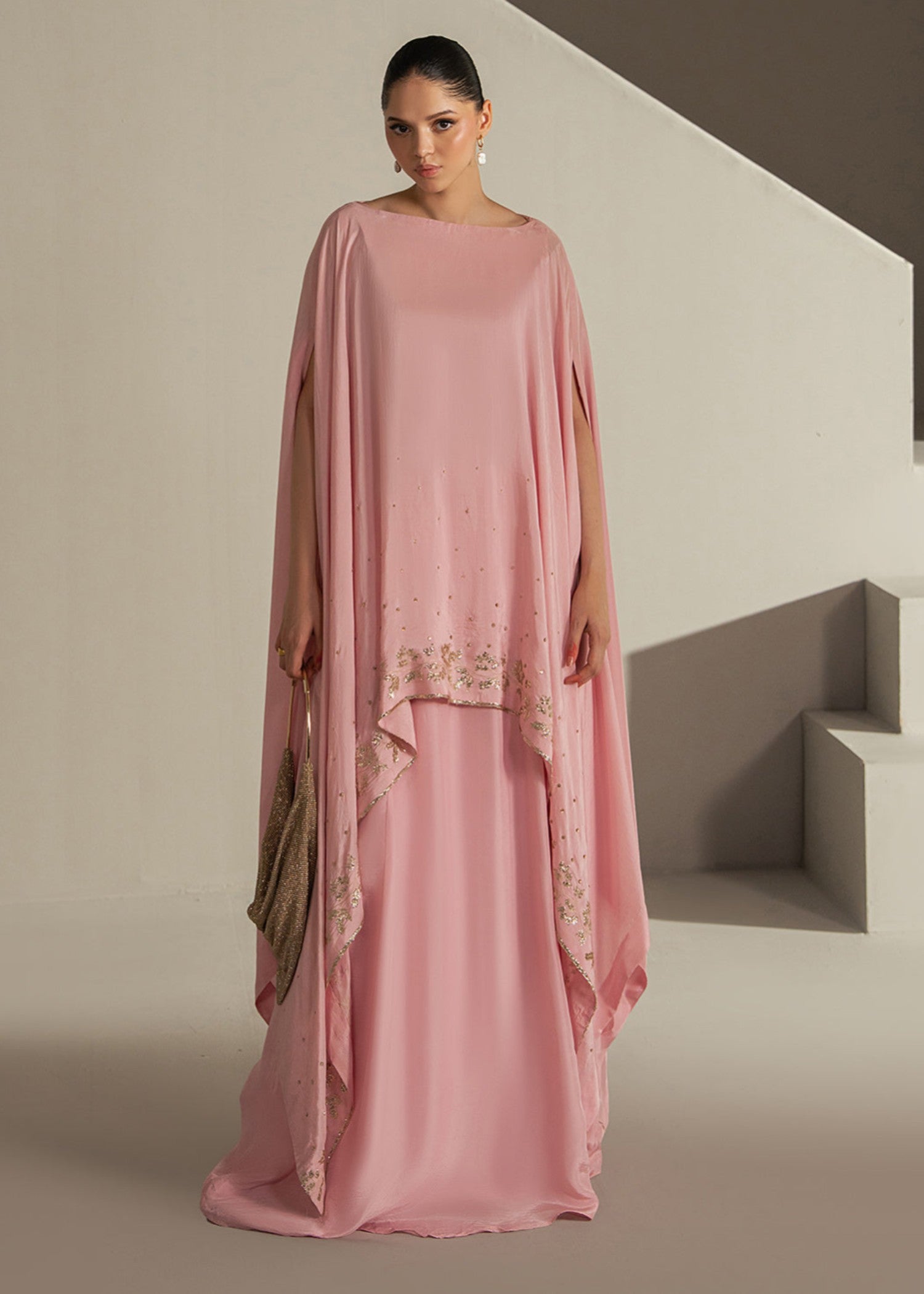 silk Kaftan in Baby pink