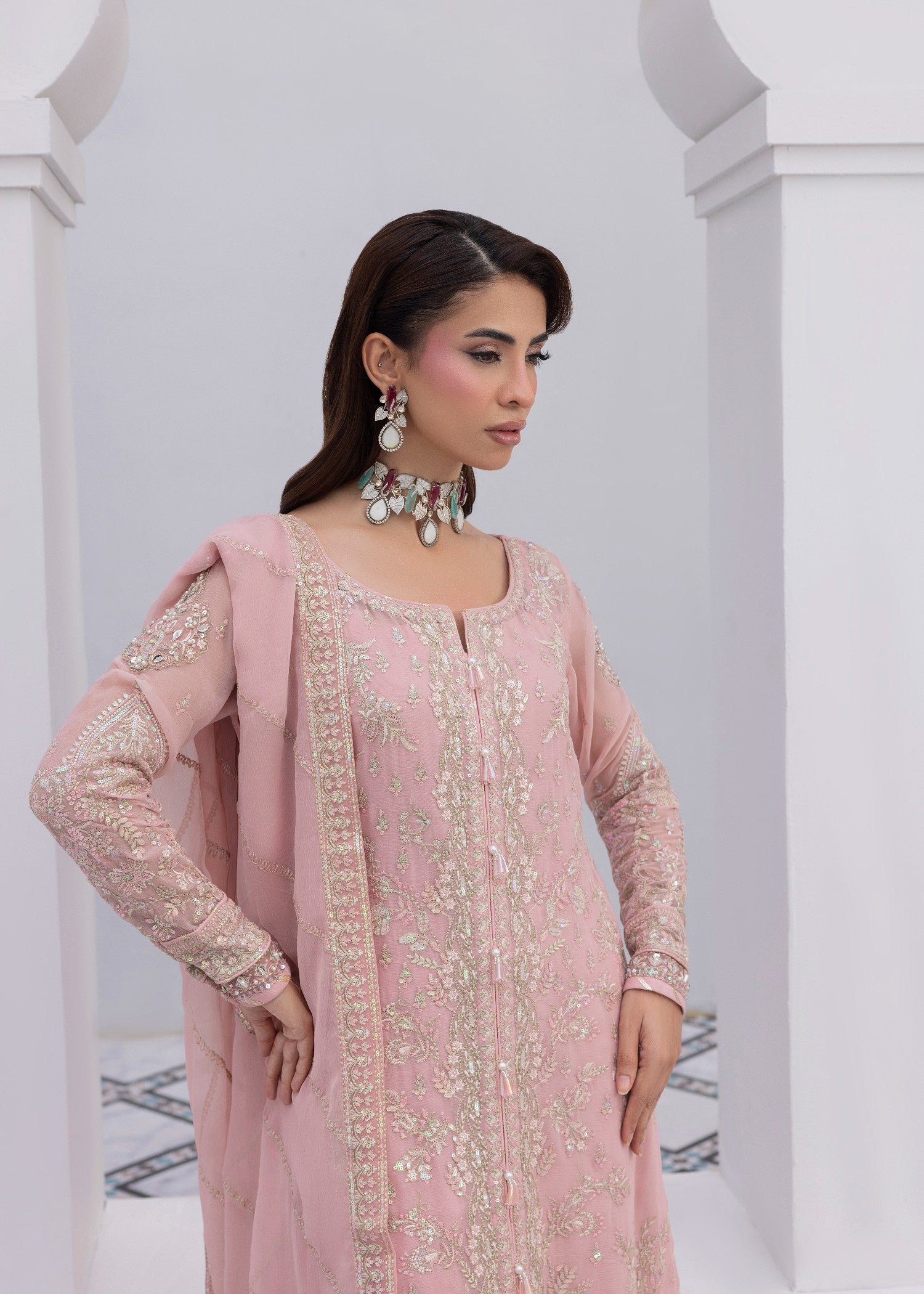 chiffon Kurta Set in Baby pink
