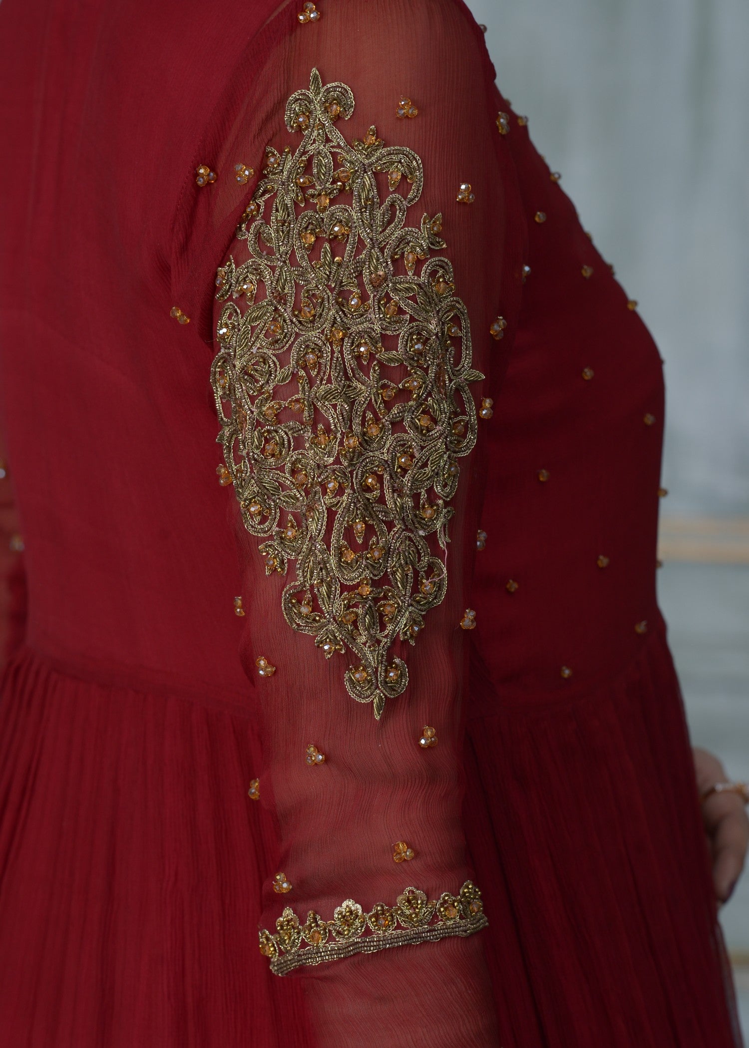 crinkle chiffon Lehenga in Maroon