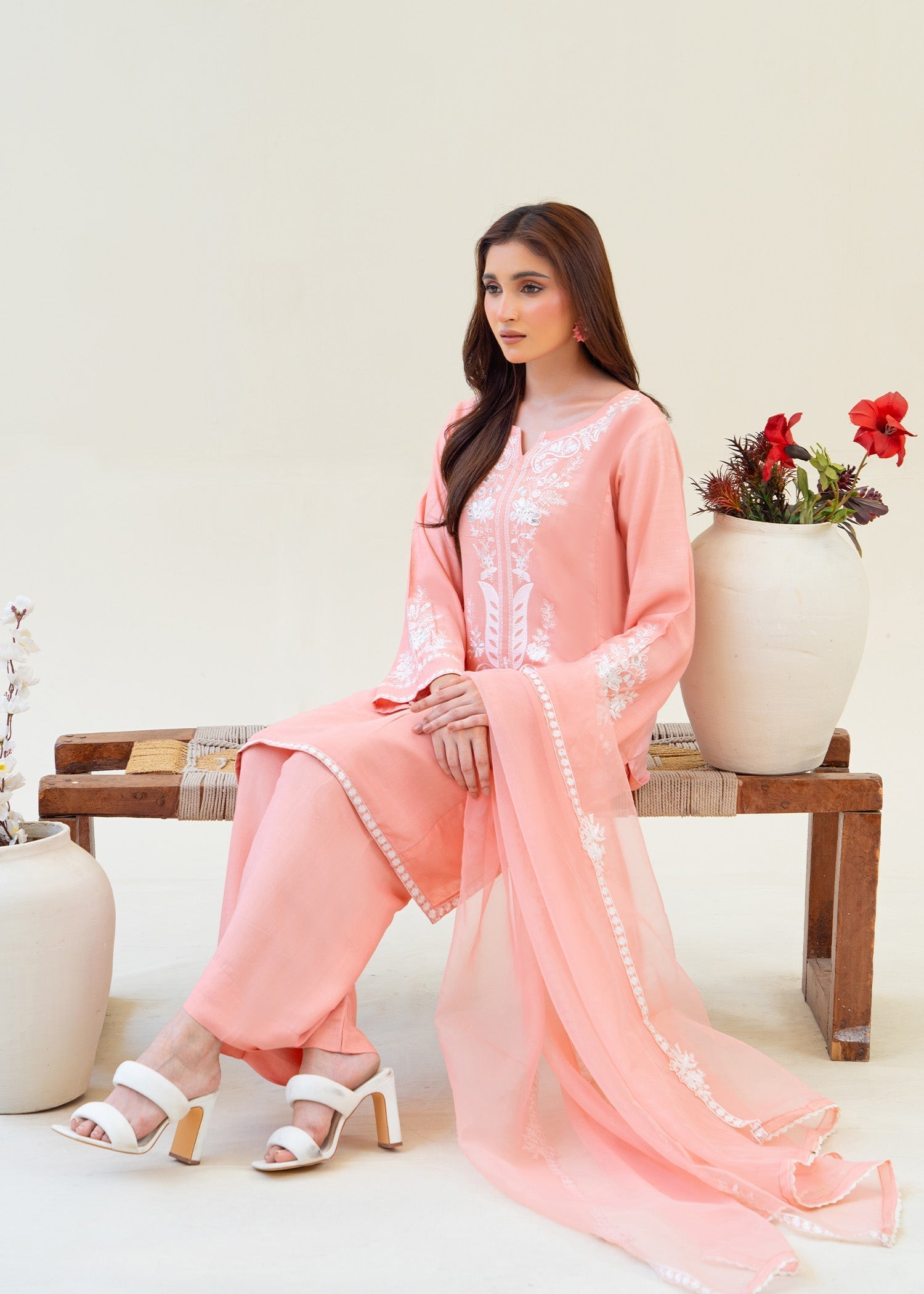 viscose raw silk Kurta Set in Baby pink