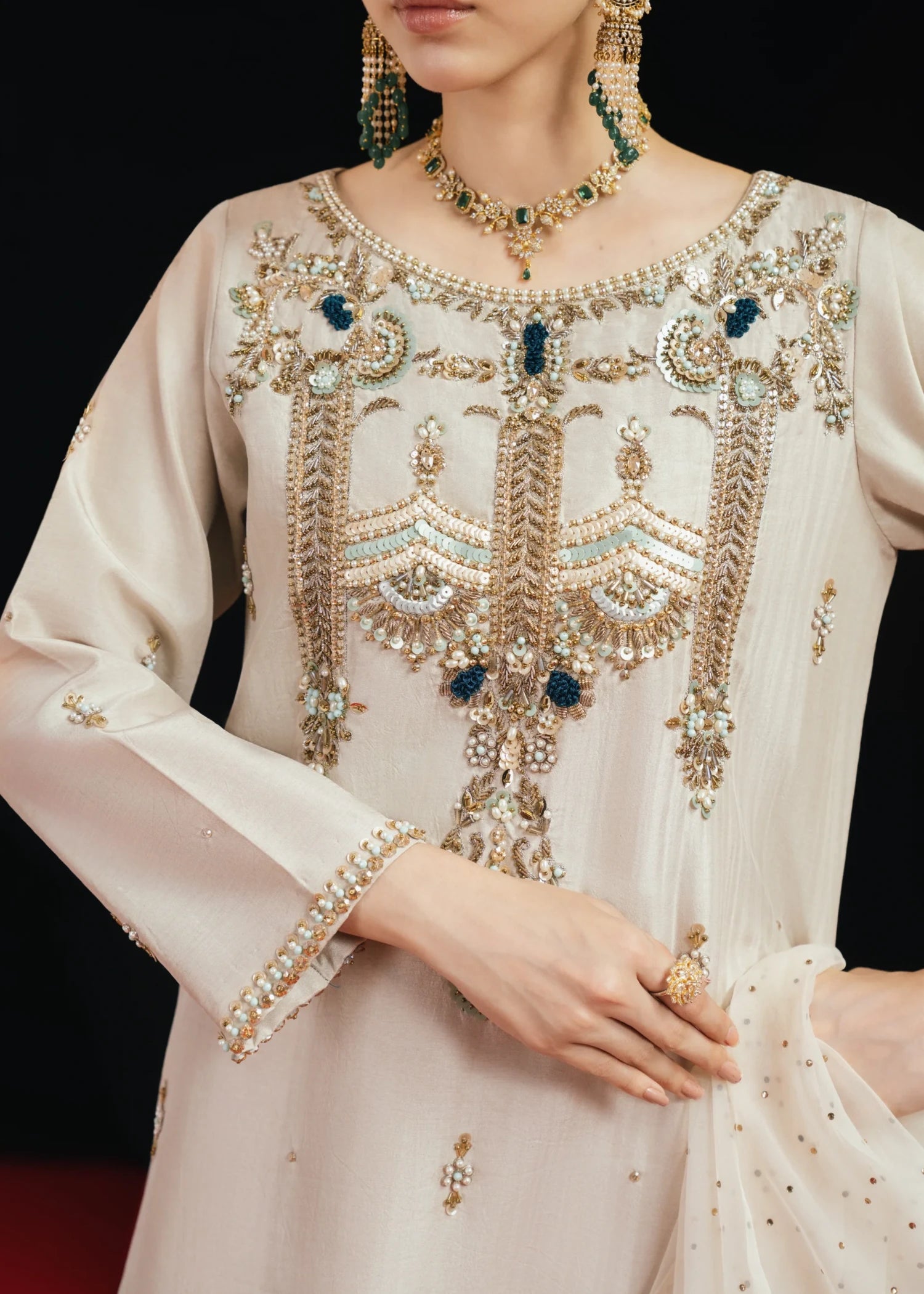 tussar silk Kurta Set in Ivory